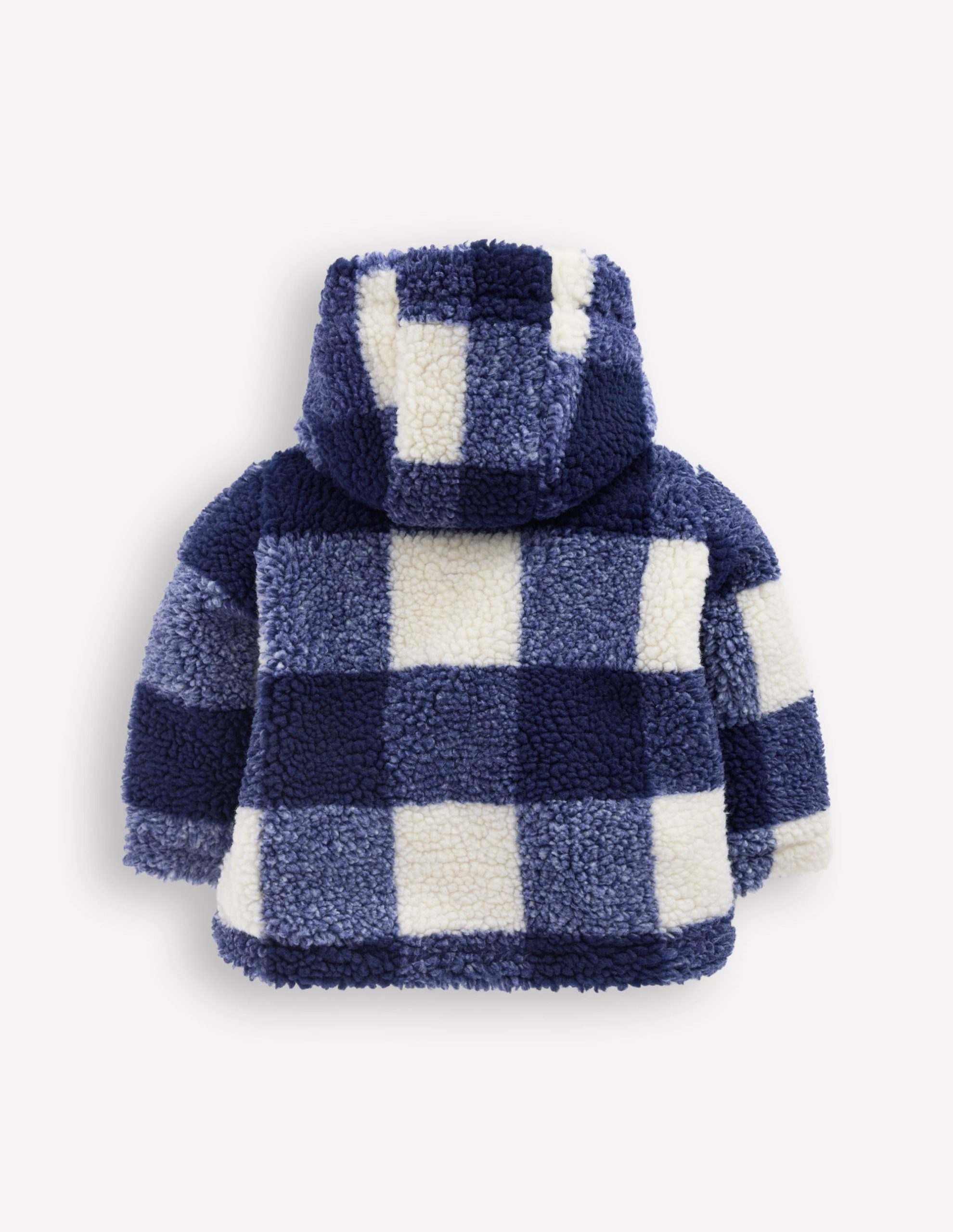 Boys Borg Duffle Coat-Navy Gingham - Image 2