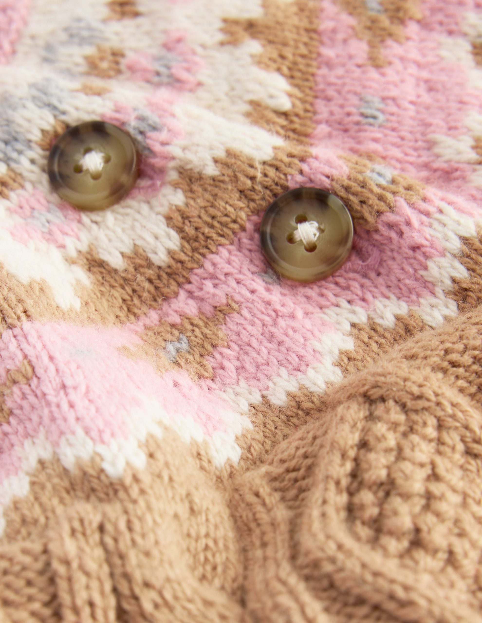 Girls Fair Isle Cable Sweater-Camel Melange Fair Isle - Image 3