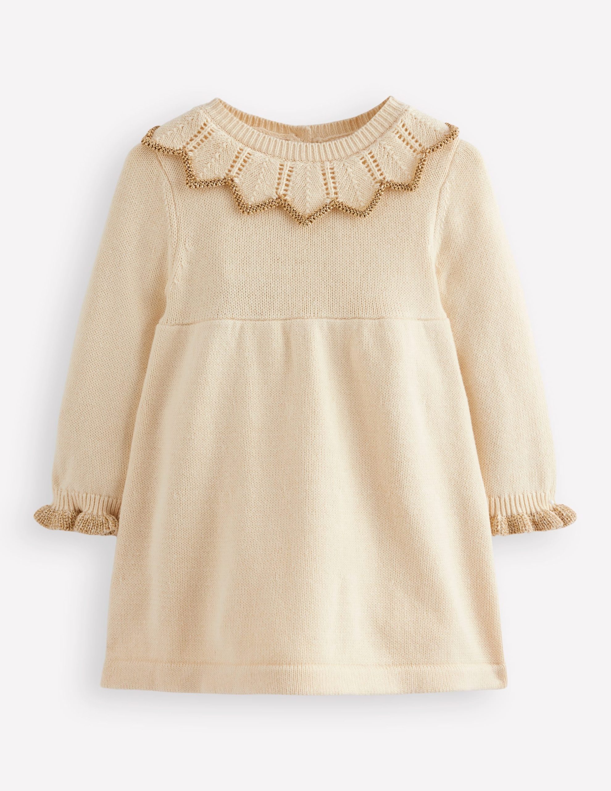 Pretty Collared Knitted Dress-Ivory