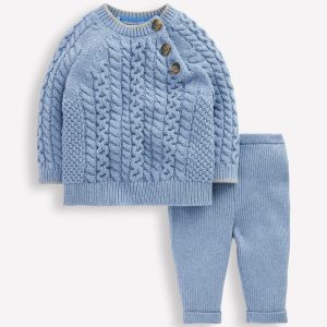 Cable Knitted Play Set-Glacier Blue Marl