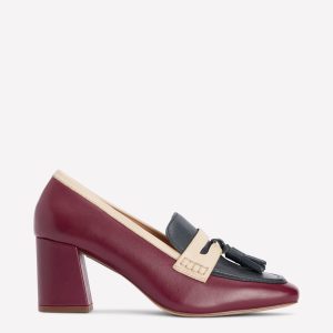 Sol Block Heeled Penny Loafers-Oxblood