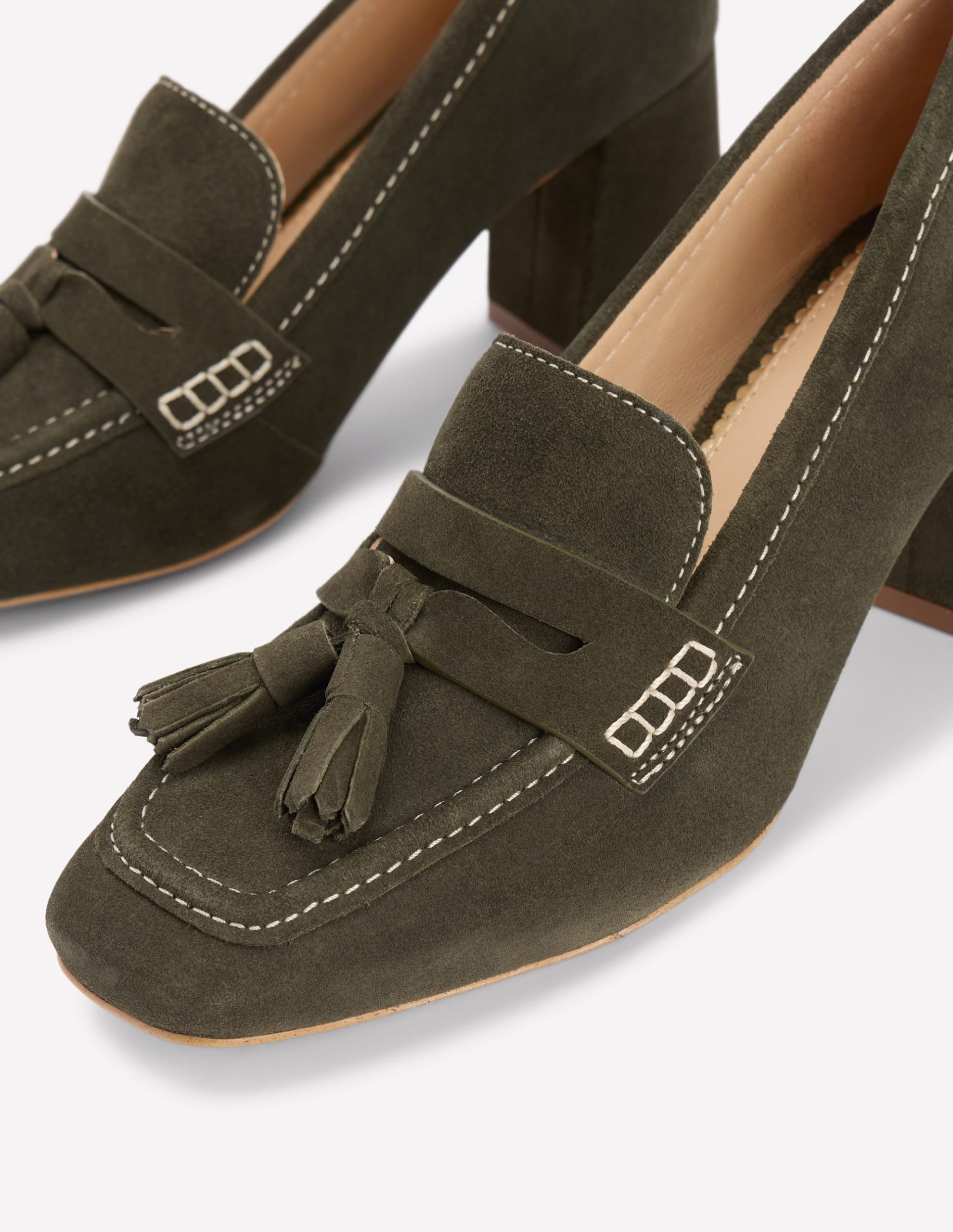 Sol Block Heeled Penny Loafers-Dark Moss - Image 4