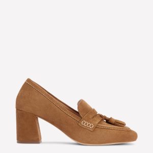 Sol Block Heeled Penny Loafers-Tan