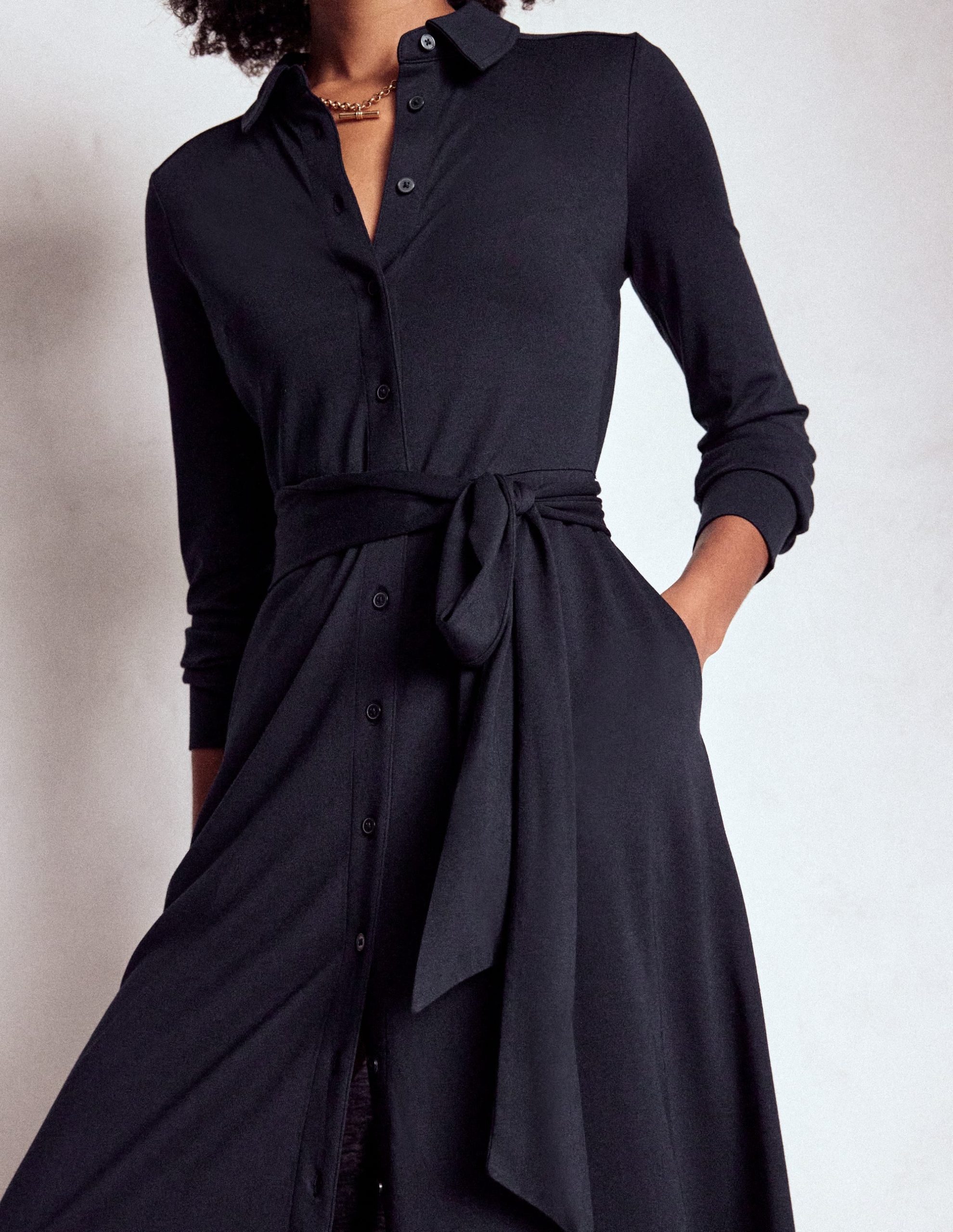 Marcia Jersey Shirt Dress-Navy - Image 2