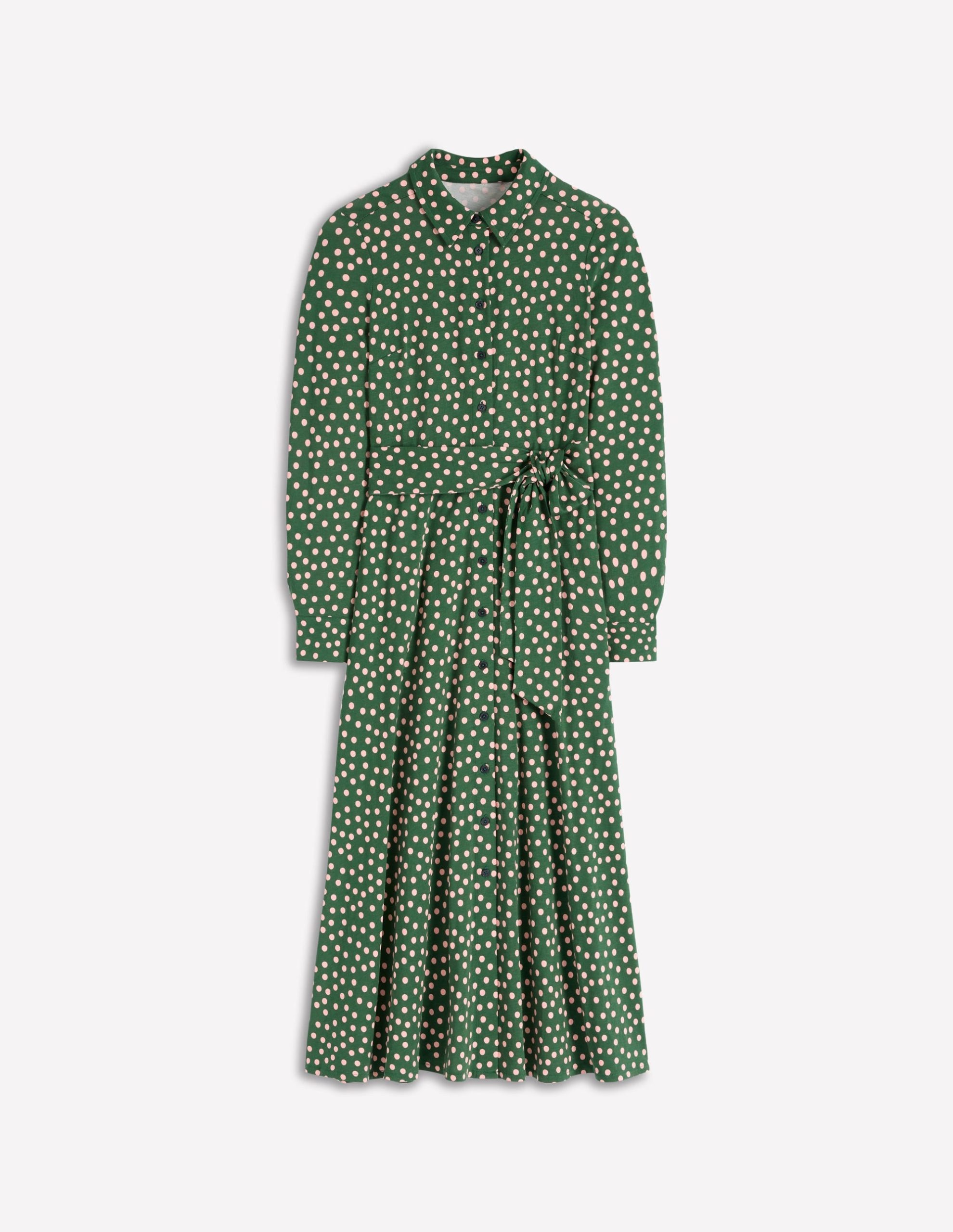 Marcia Jersey Shirt Dress-Hunter Green. Painted Dot - Image 6