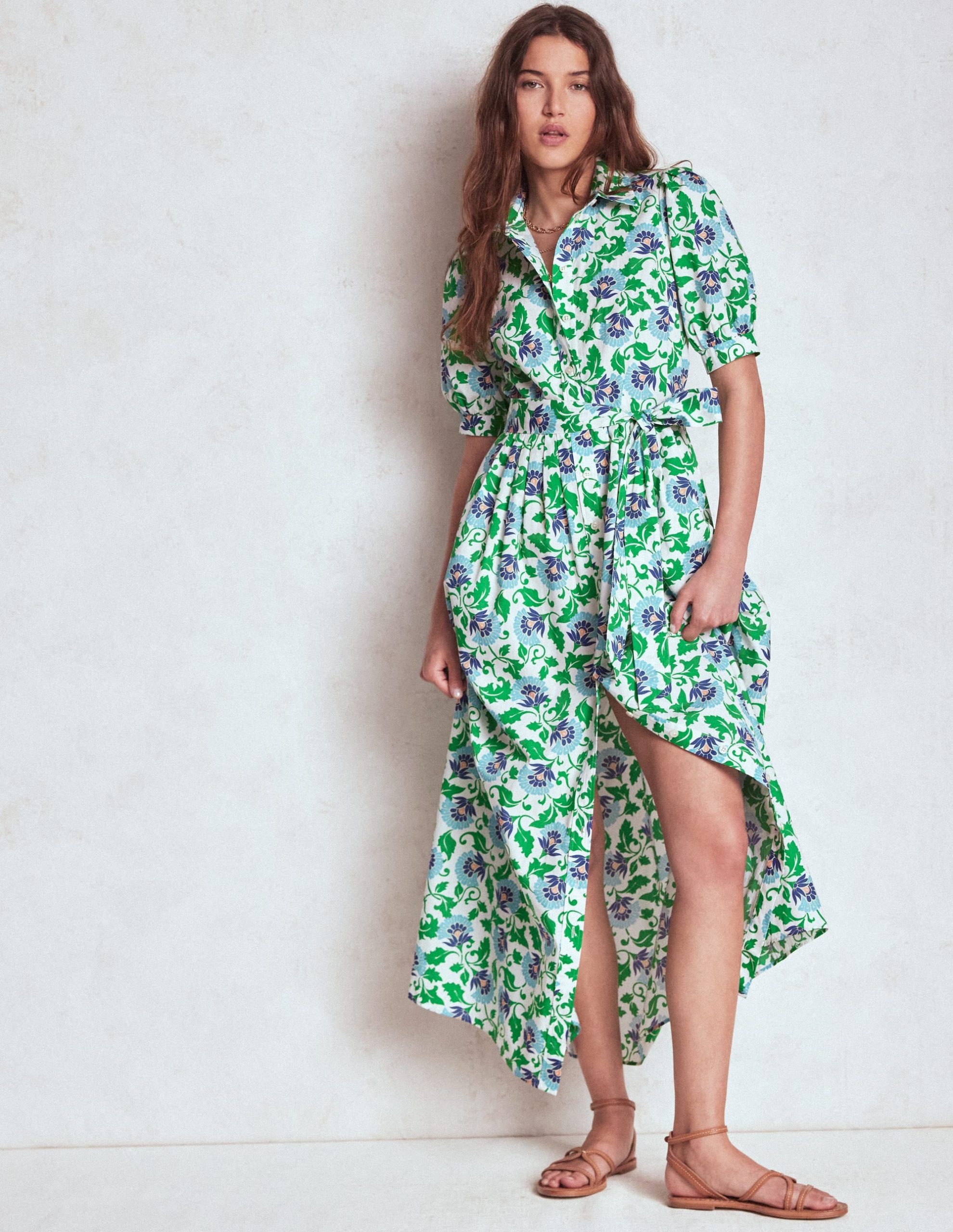 Alexa Maxi Shirt Dress-Rich Emerald. Ornate Vine - Image 5