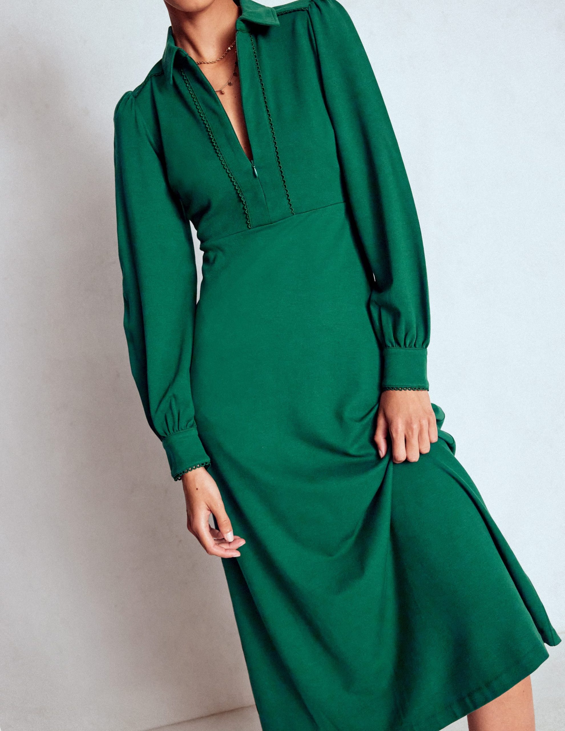Pip Zip-Up Ponte Midi Dress-Emerald Night - Image 5