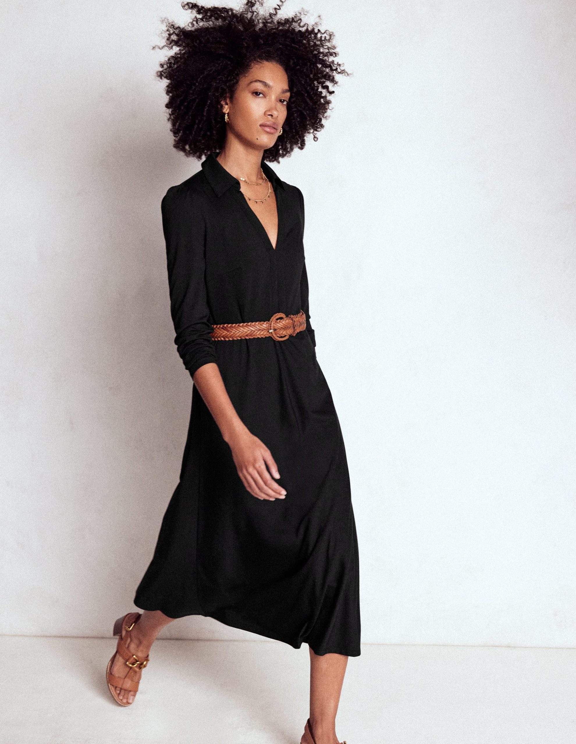 Imogen Collared Jersey Dress-Black - Image 4