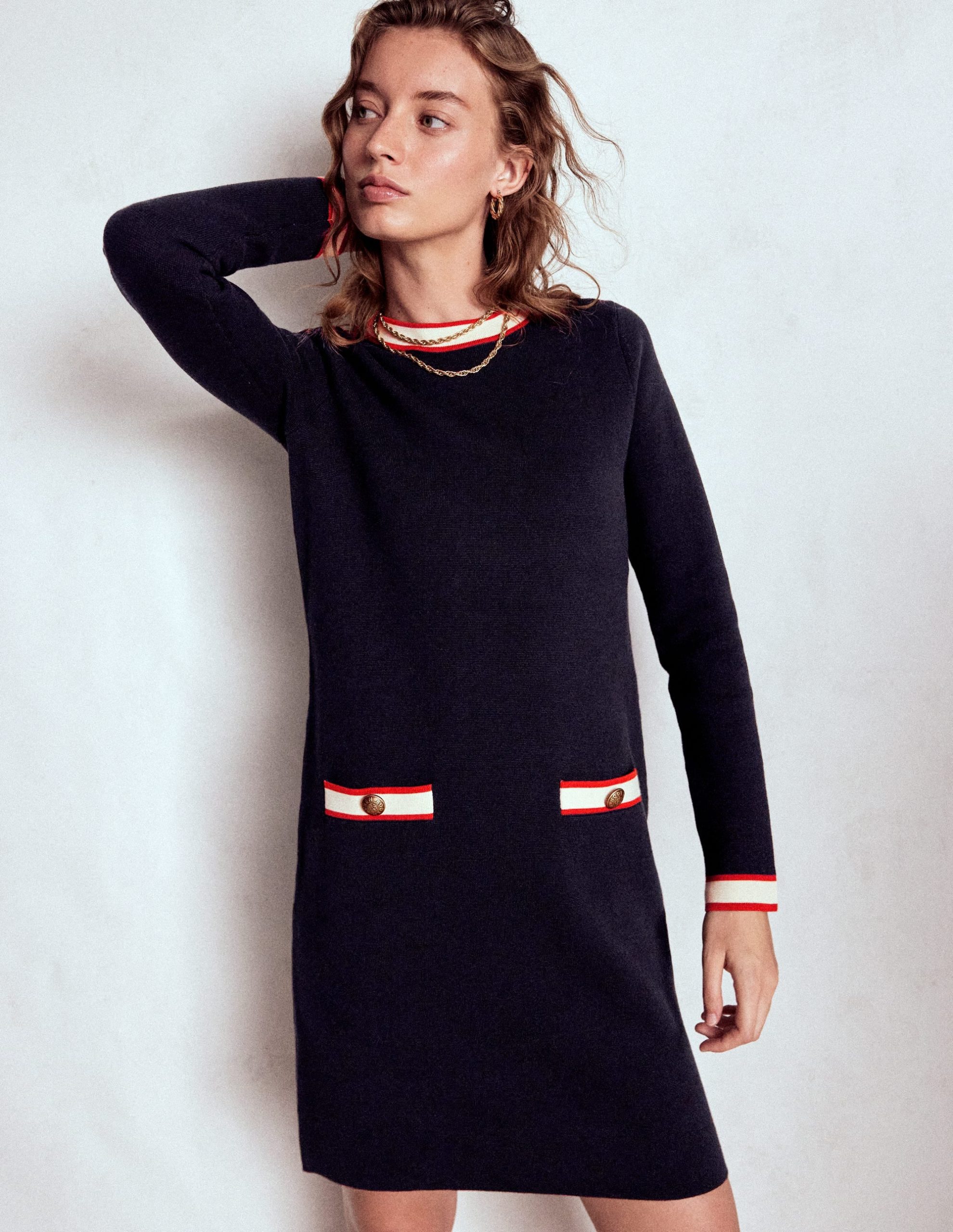 Holly Knitted Shift Dress-Navy - Image 4