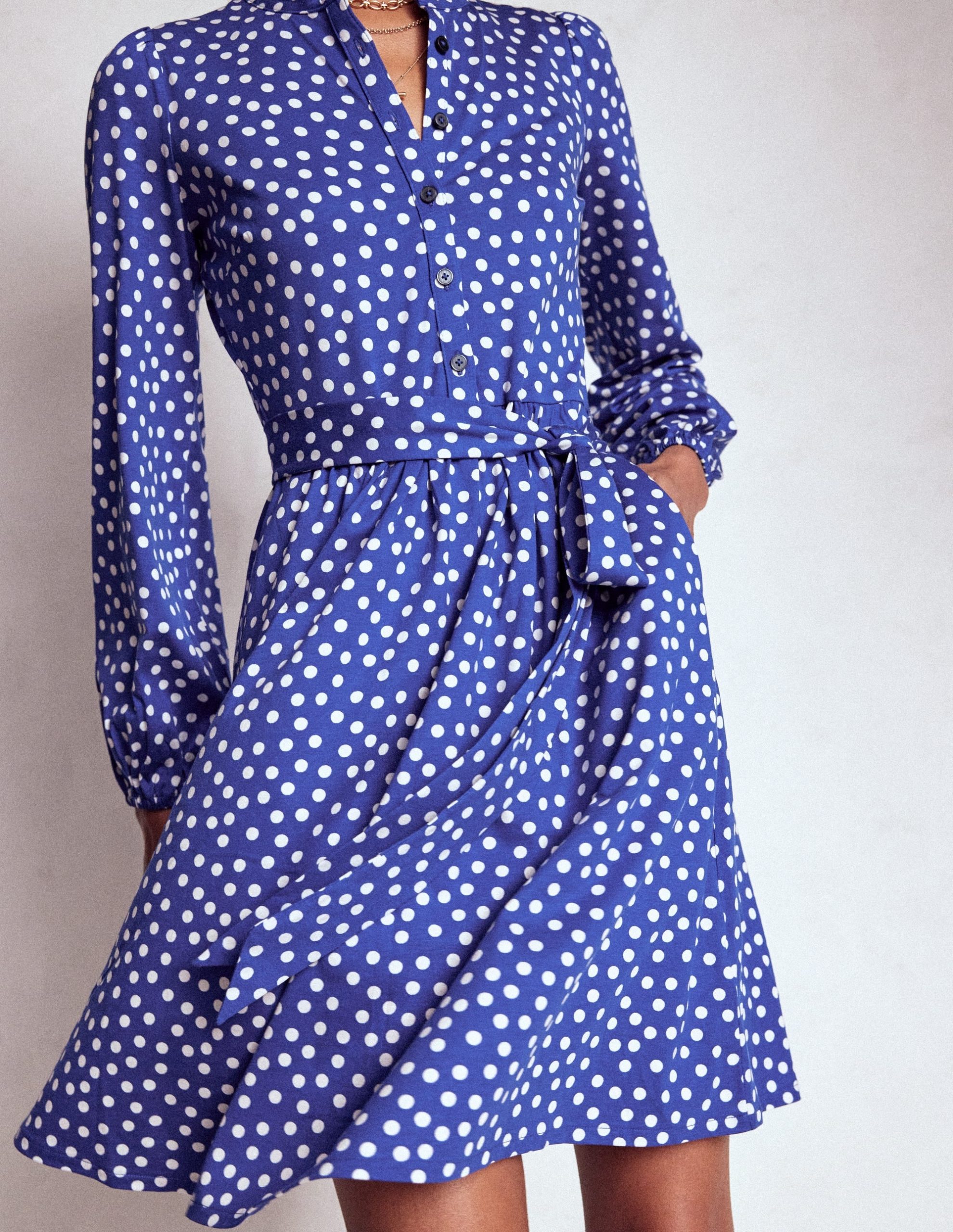 Willow Ruffle Neck Shirt Dress-Bright Blue. Dot - Image 2