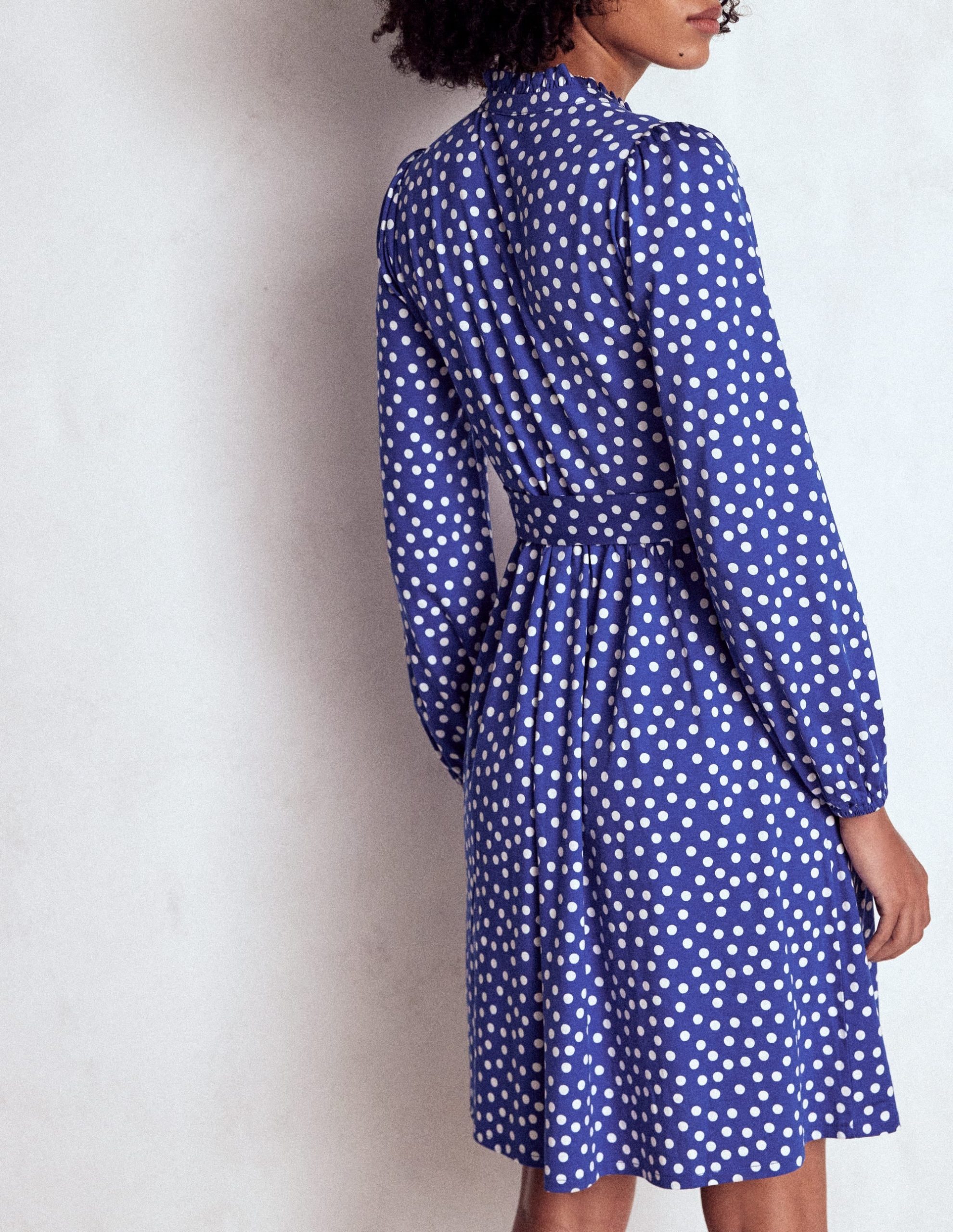 Willow Ruffle Neck Shirt Dress-Bright Blue. Dot - Image 3