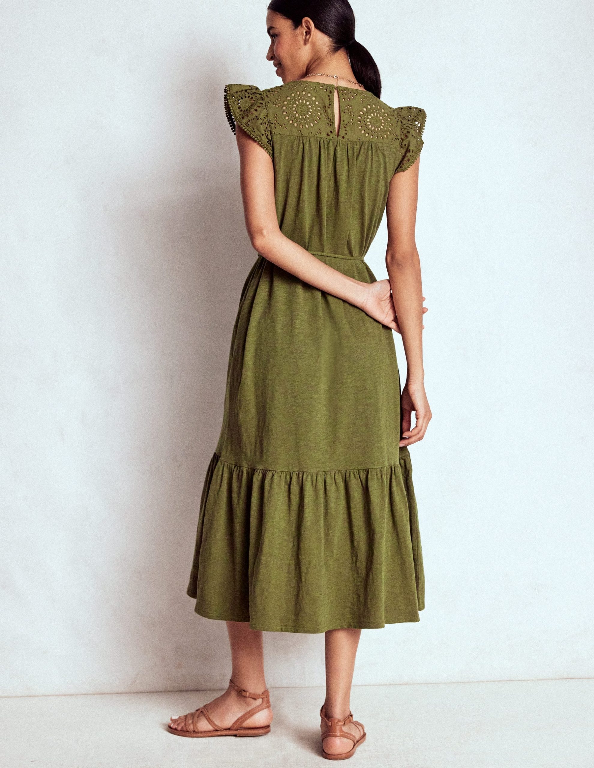 Juliet Broderie Midi Dress-Woodland Green - Image 2