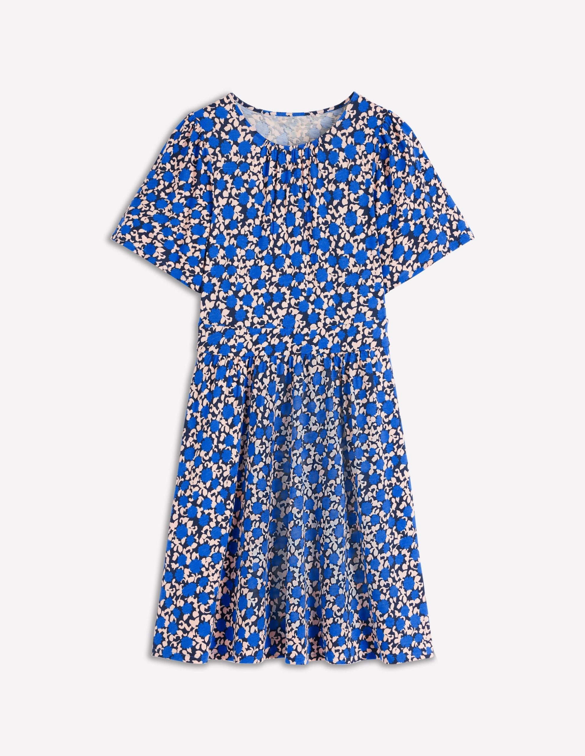 Louisa Short Jersey Dress-Kingfisher Blue. Floweret Vine - Image 5