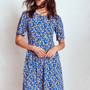 Louisa Short Jersey Dress-Kingfisher Blue. Floweret Vine