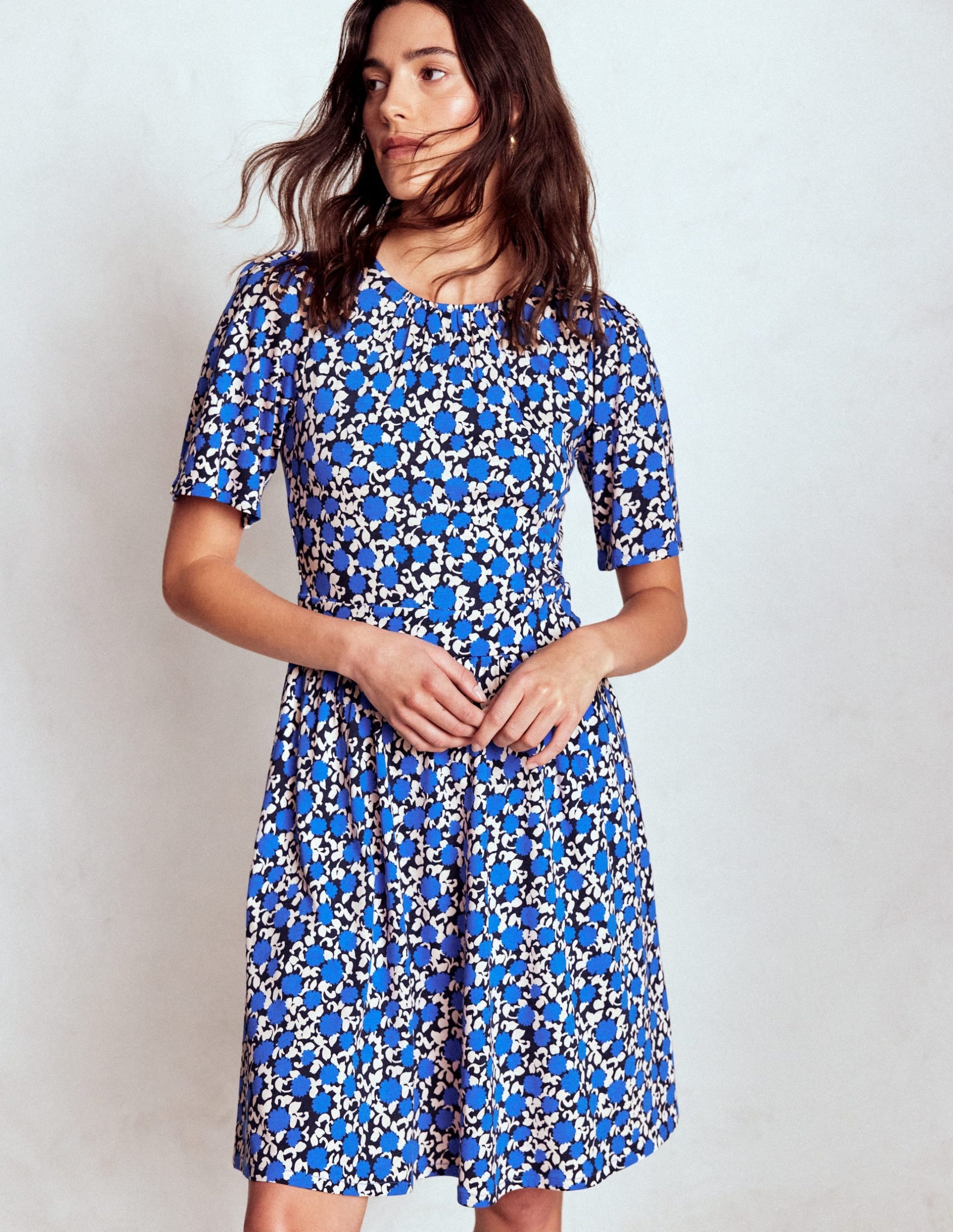 Louisa Short Jersey Dress-Kingfisher Blue. Floweret Vine