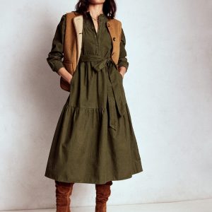 Cecily Cord Midi Dress-Woodland Green