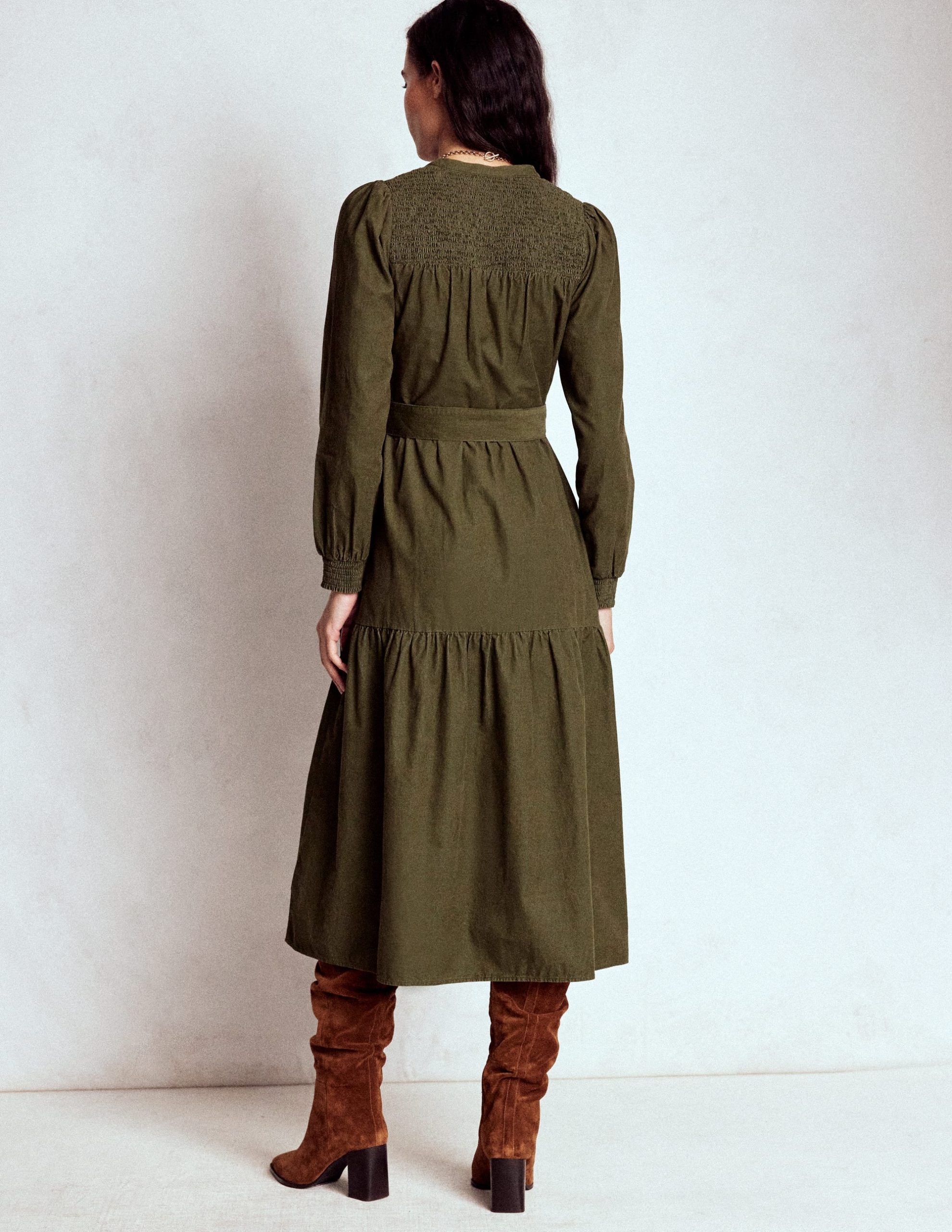 Cecily Cord Midi Dress-Woodland Green - Image 3