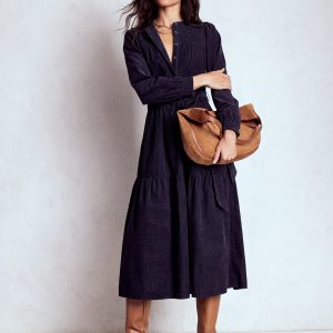 Cecily Cord Midi Dress-Navy
