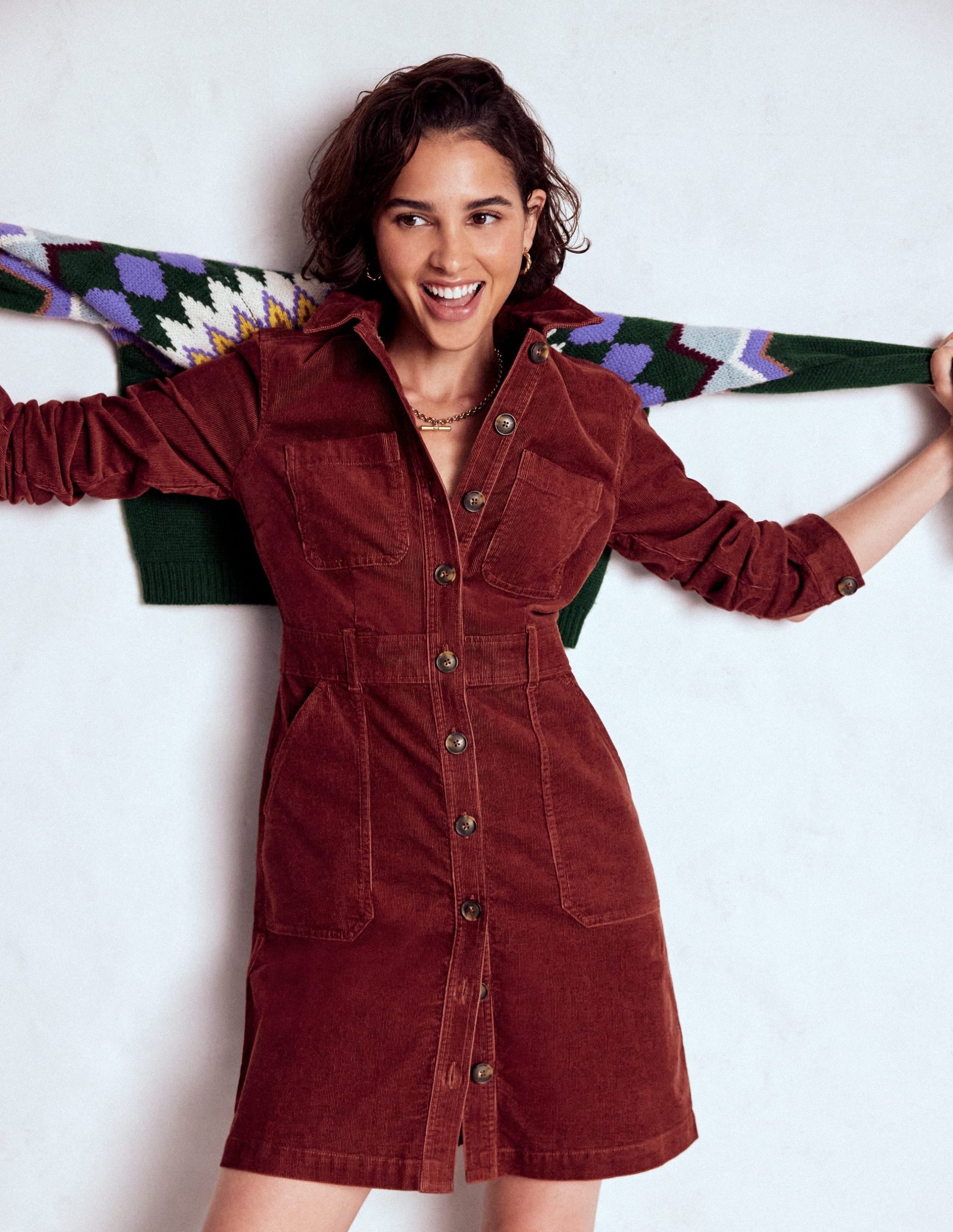 Amanda Cord Short Dress-Chestnut - Image 4