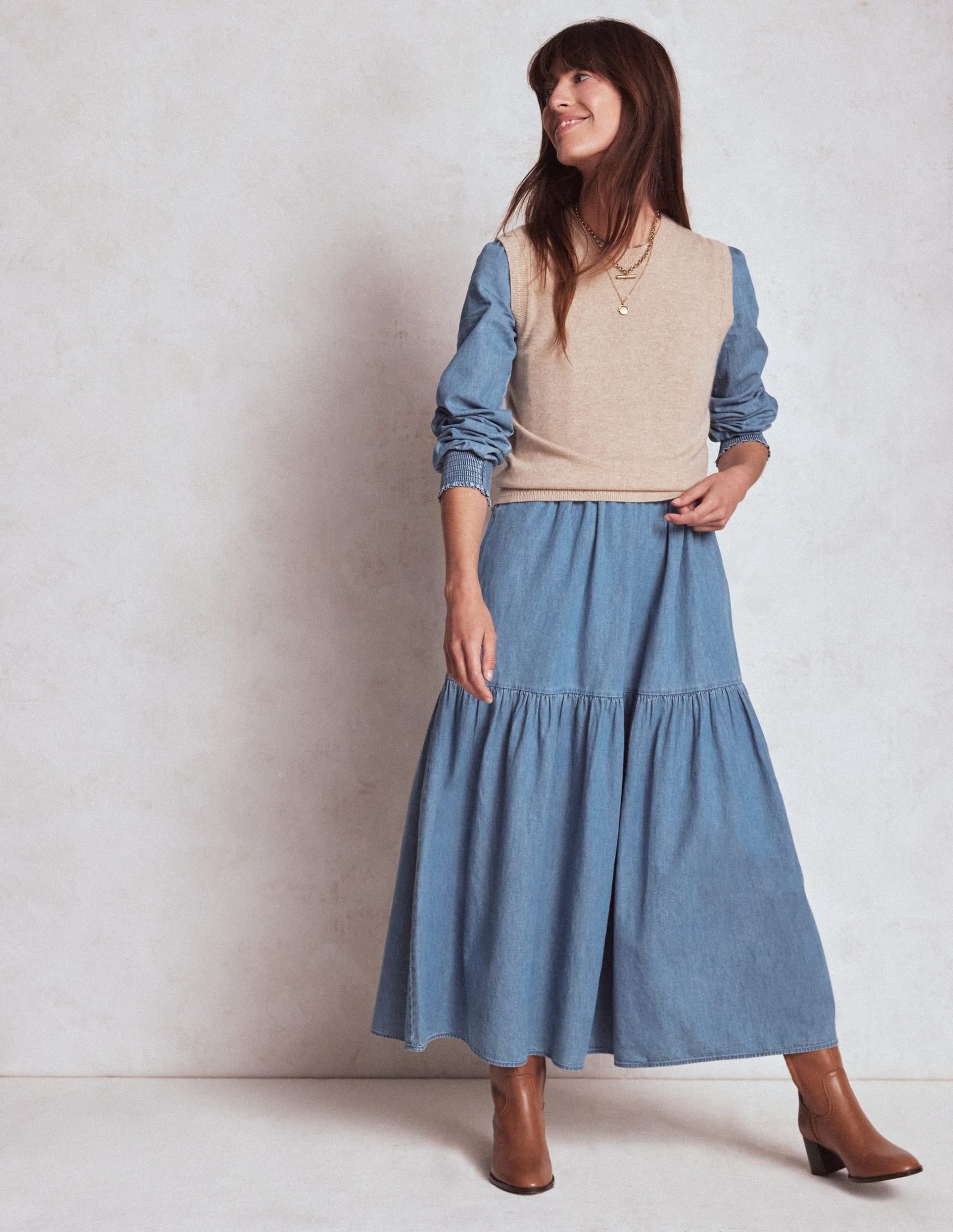 Cecily Denim Midi Dress-Light Vintage Denim - Image 4