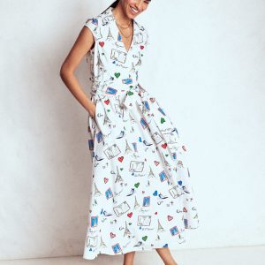 Julia Cotton Wrap Midi Dress-Ivory. Postcard From Paris