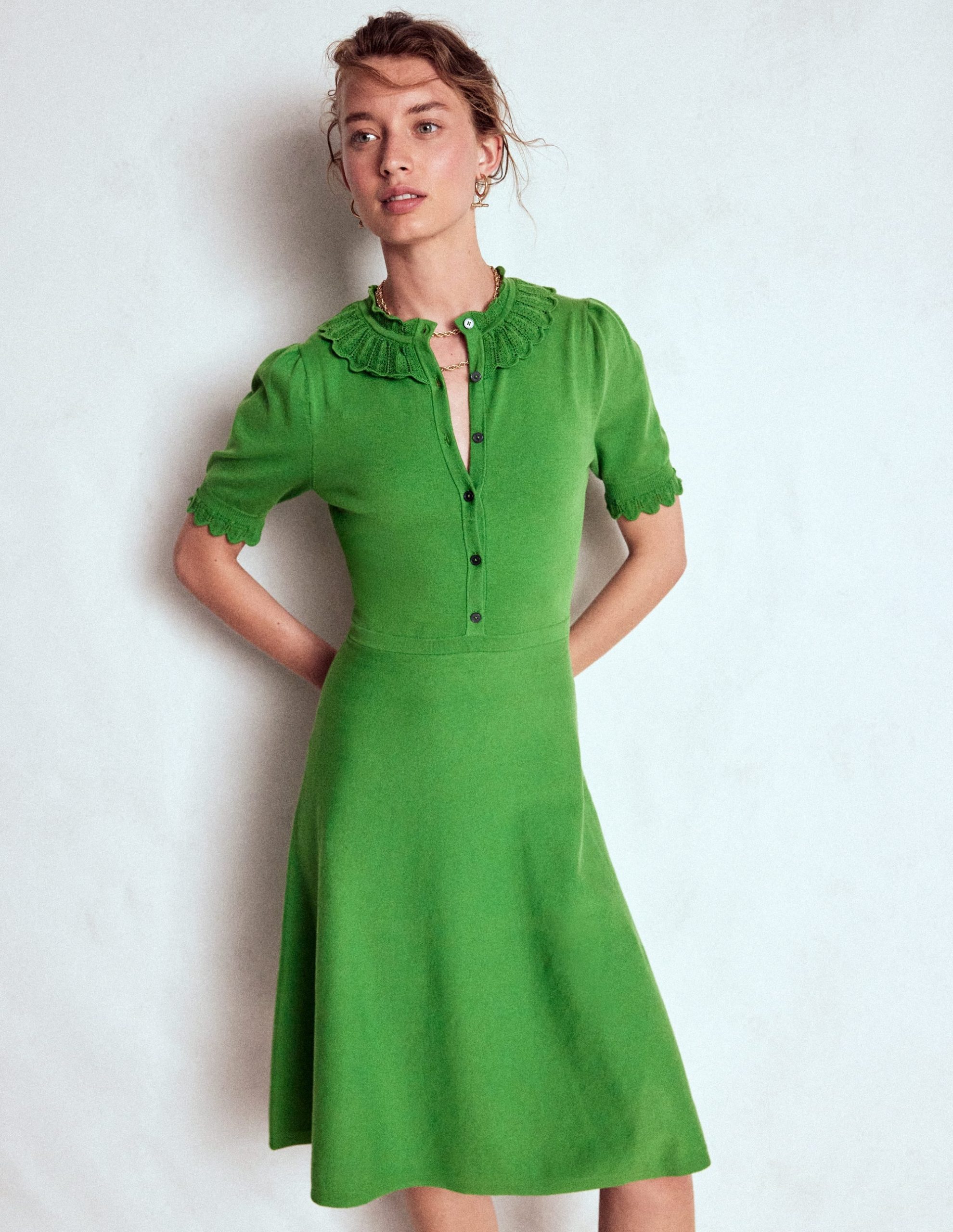 Melina Ruffle Knitted Dress-Paradise Green - Image 5