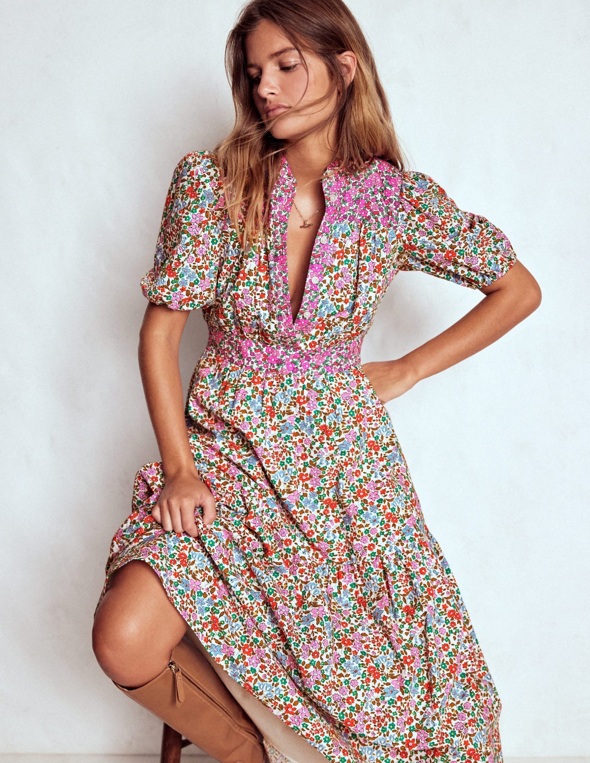 Beatrice Cotton Maxi Dress-Multi. Flowerbed Cluster