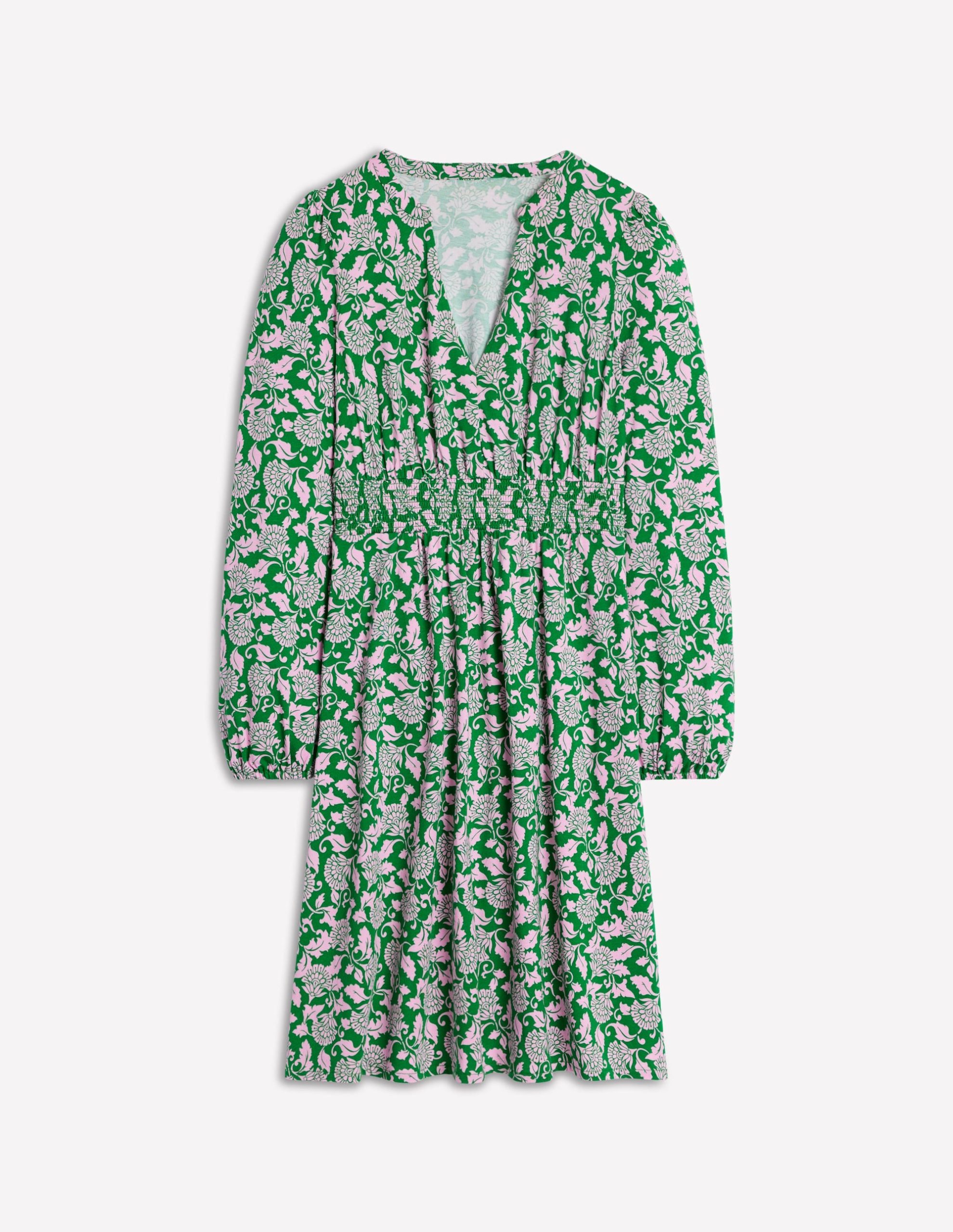 Sarah Short Jersey Dress-Rich Emerald. Ornate Vine - Image 6