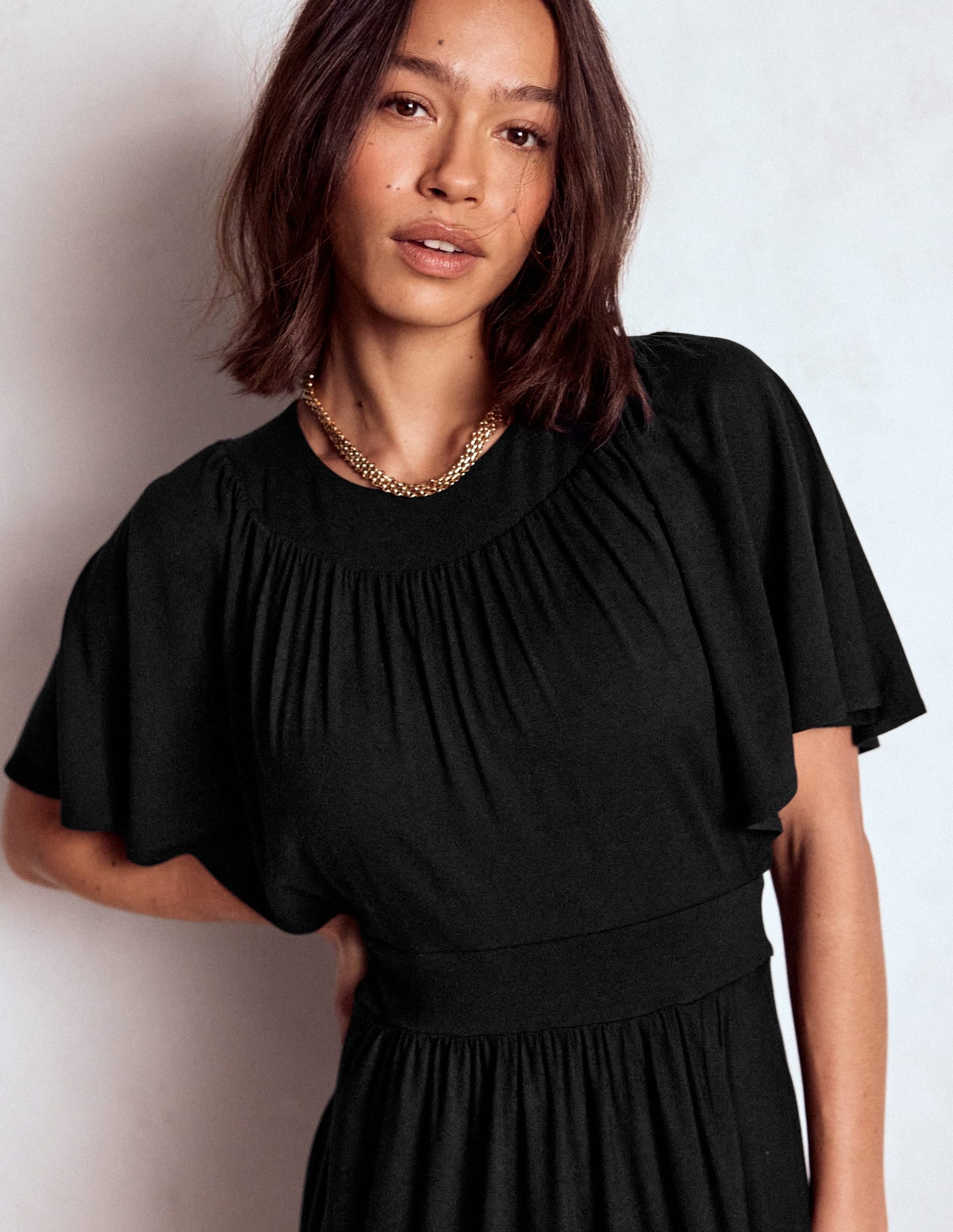 Yoke Panel Maxi Dress-Black - Image 3