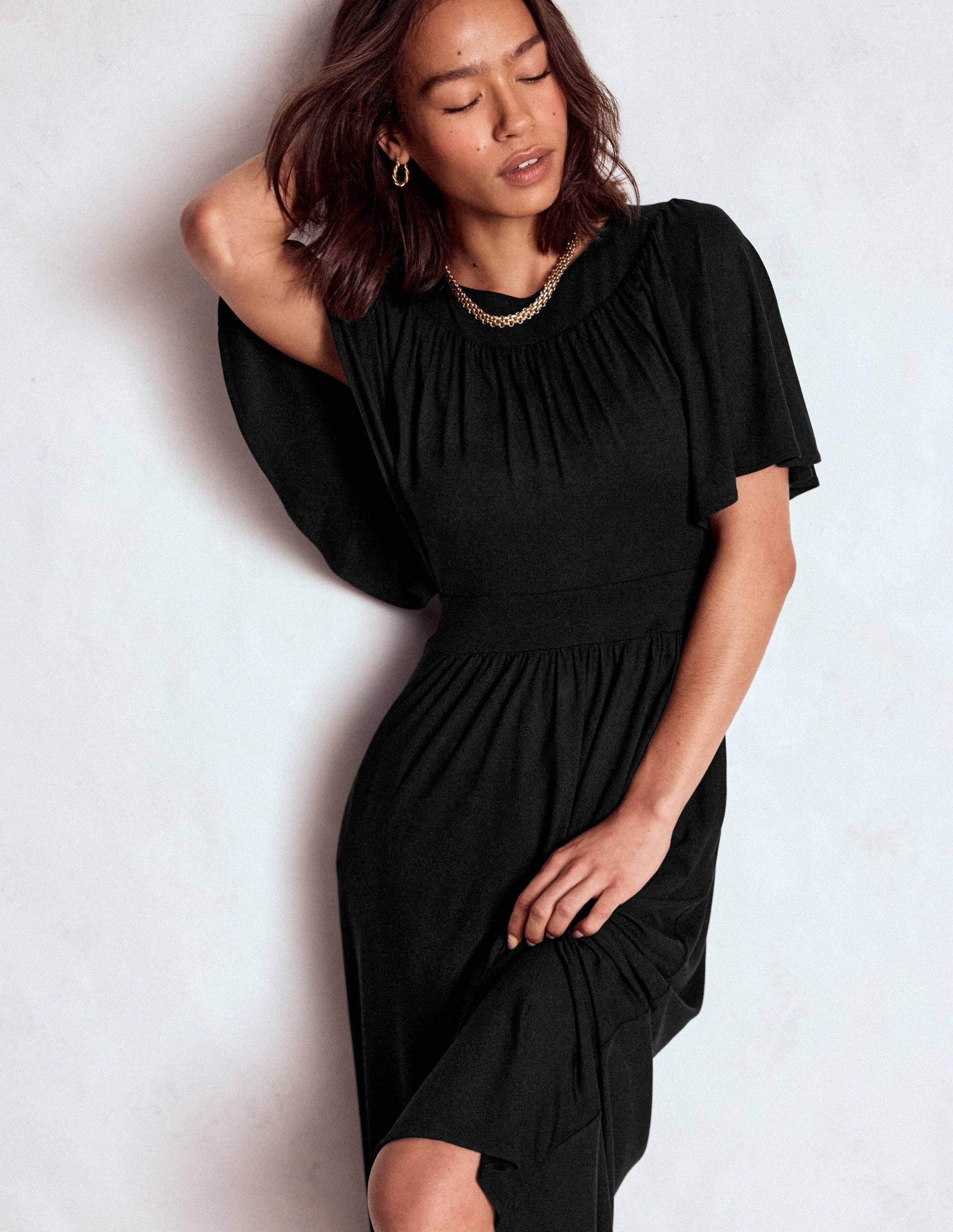 Yoke Panel Maxi Dress-Black - Image 5