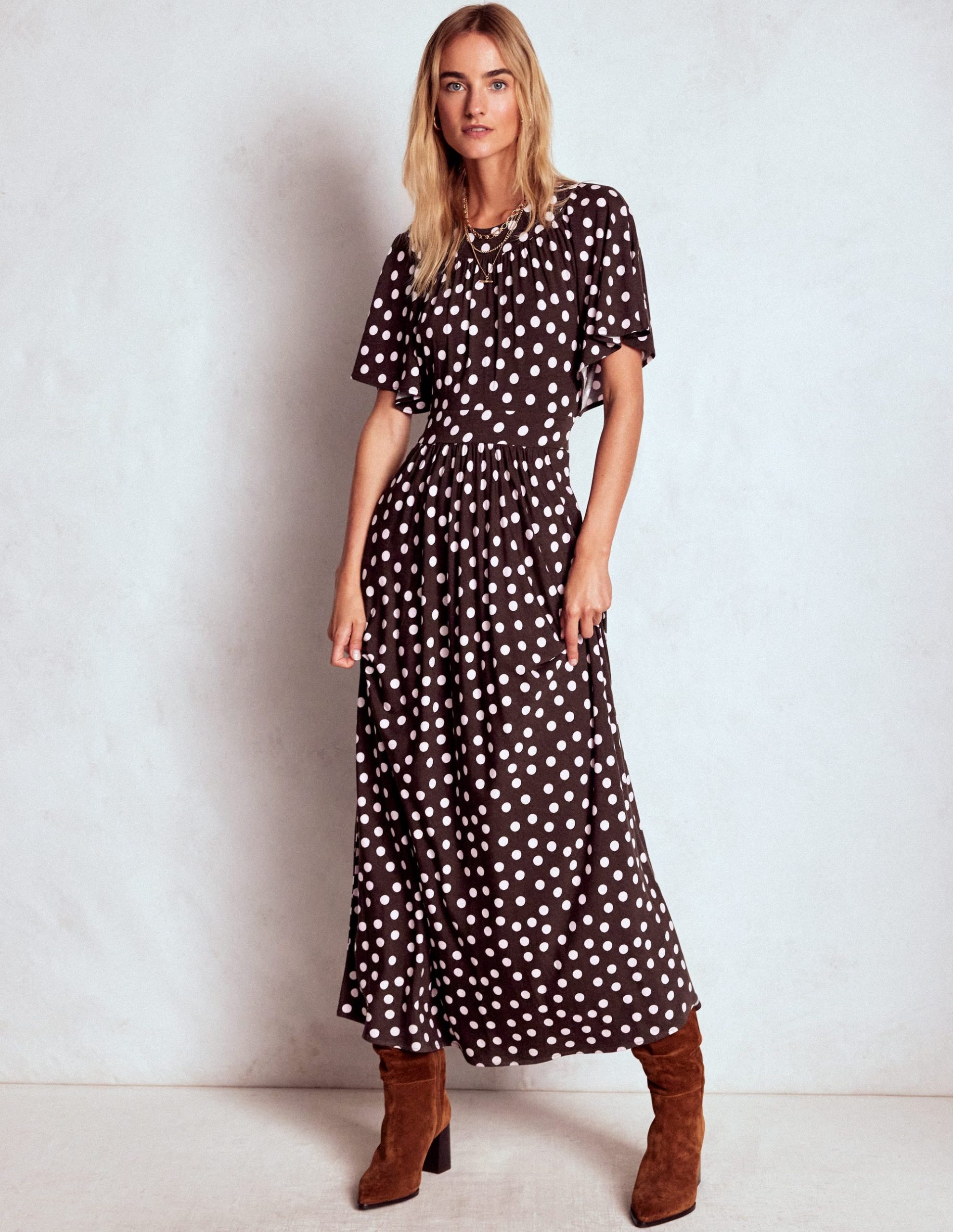 Yoke Panel Maxi Dress-Brown Spot - Image 5