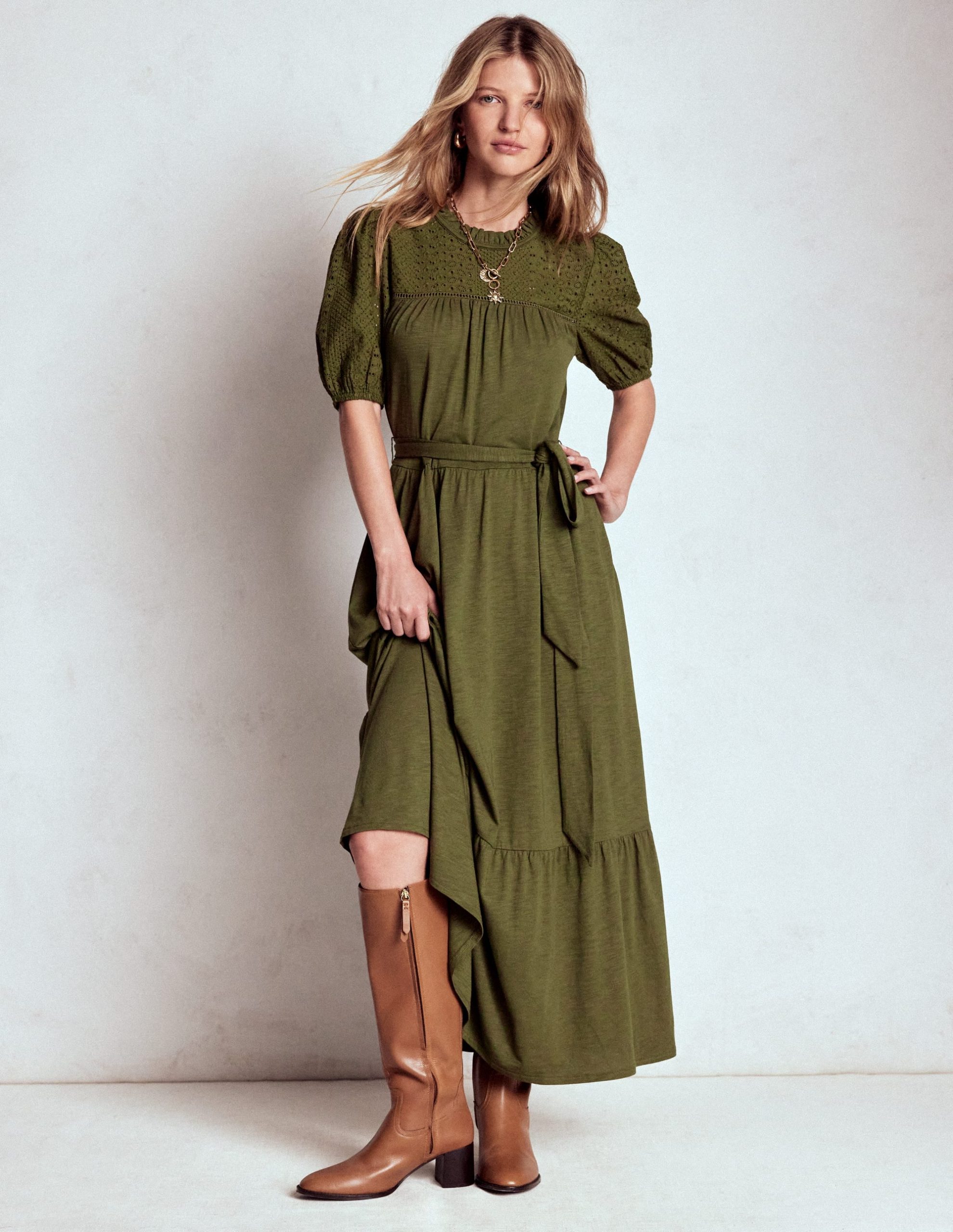 Lorelei Broderie Jersey Dress-Woodland Green - Image 7