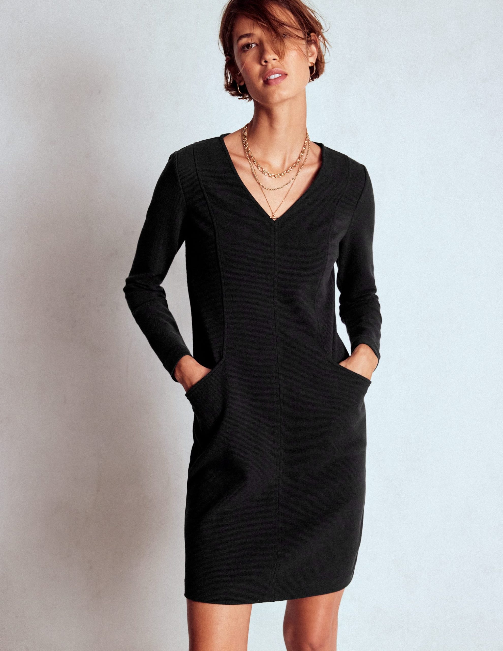 Ellen V-neck Ottoman Dress-Black - Image 4