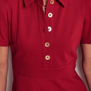 Nicolette Ponte Shirt Dress-Crimson Red