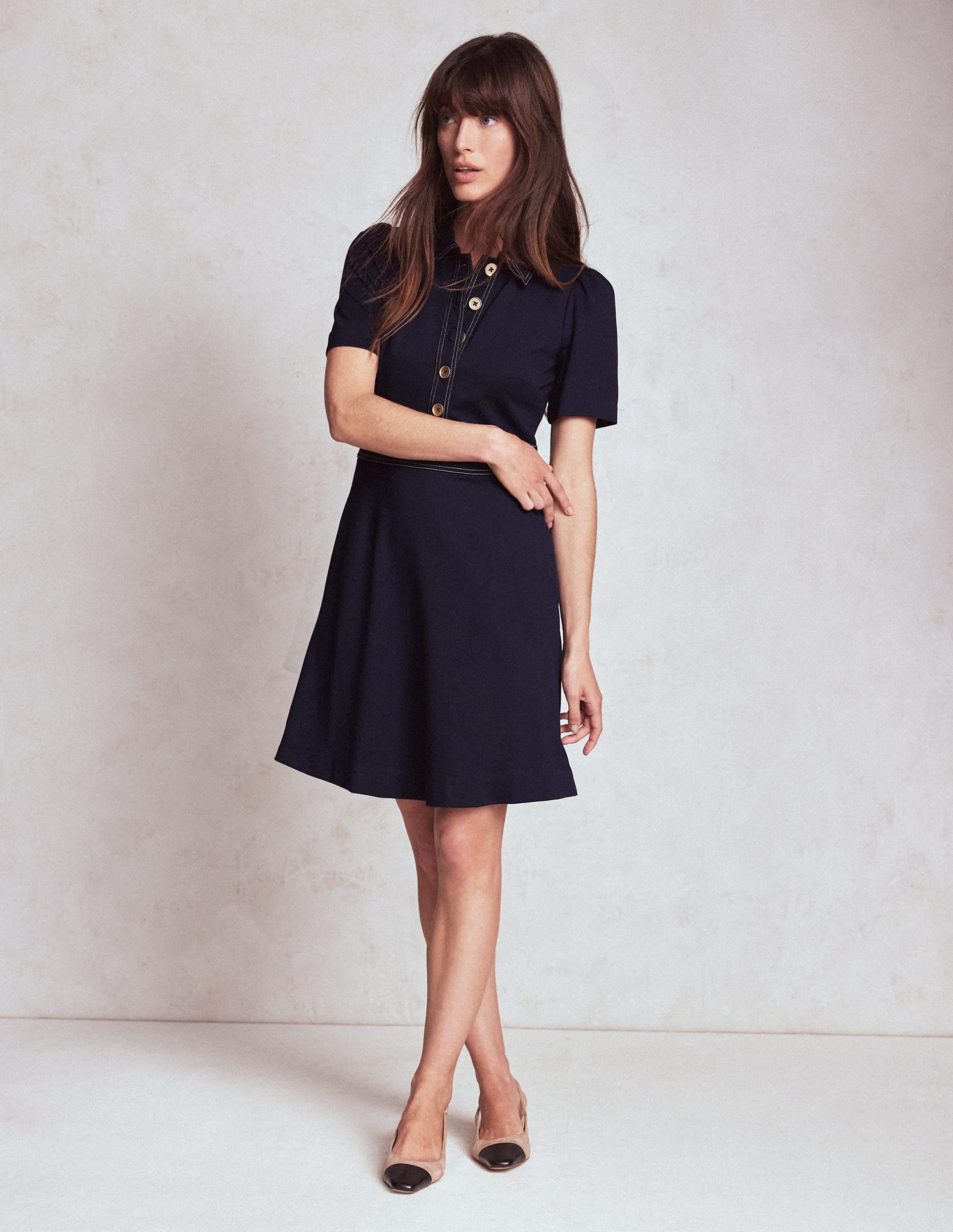 Nicolette Ponte Shirt Dress-Navy - Image 4