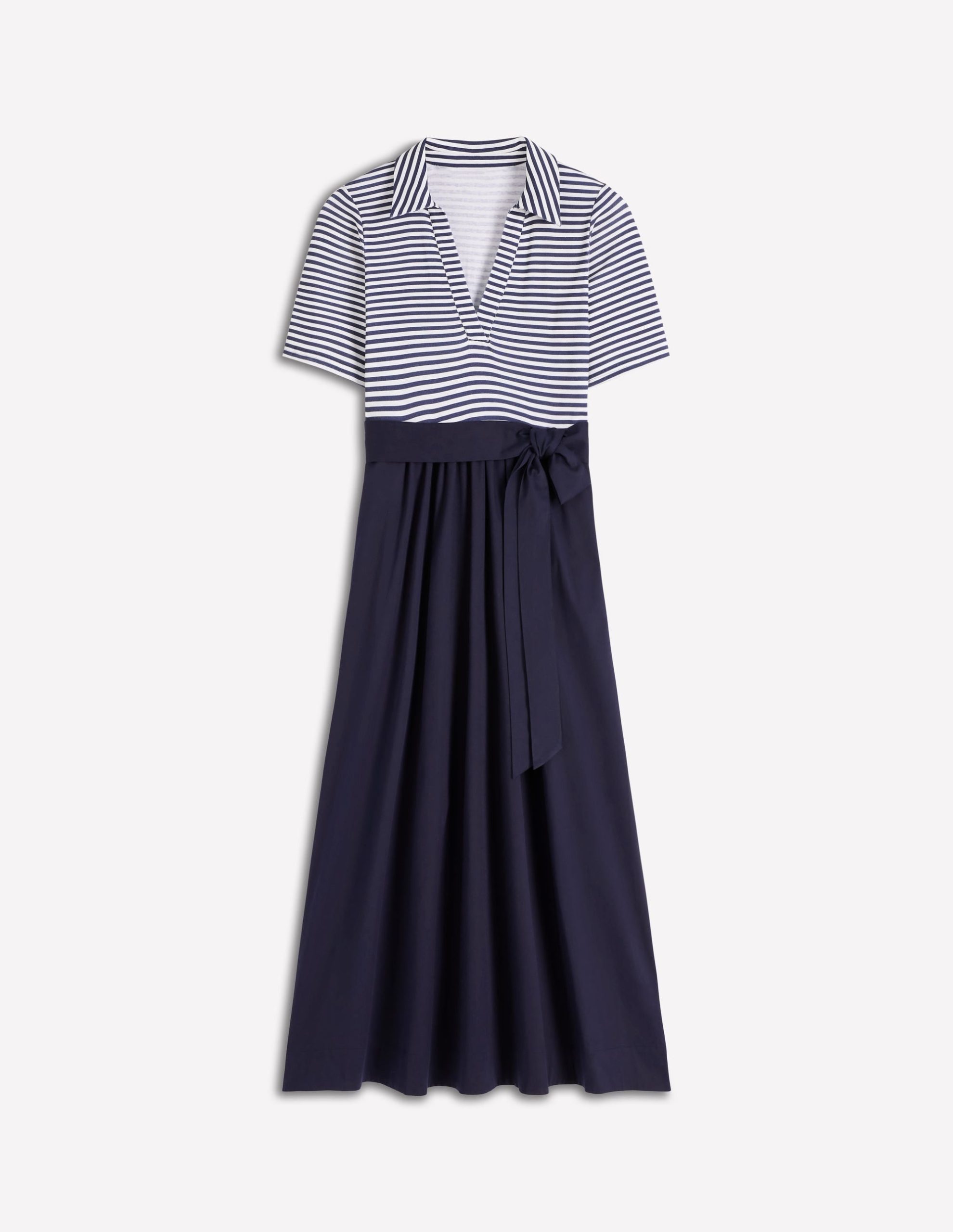 Collar Detail Mix Midi Dress-Navy. Ivory Stripe - Image 7