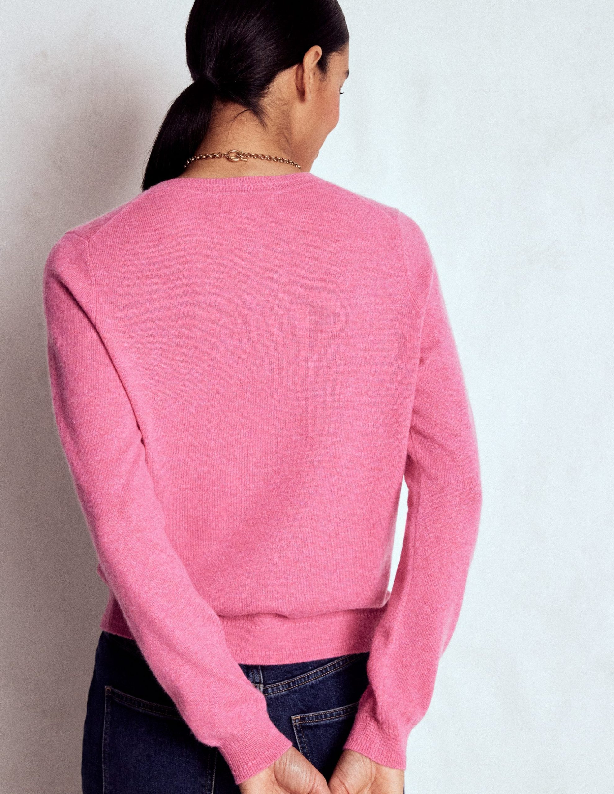 Eva Cashmere Crew Neck Sweater-Rose Pink Melange - Image 3