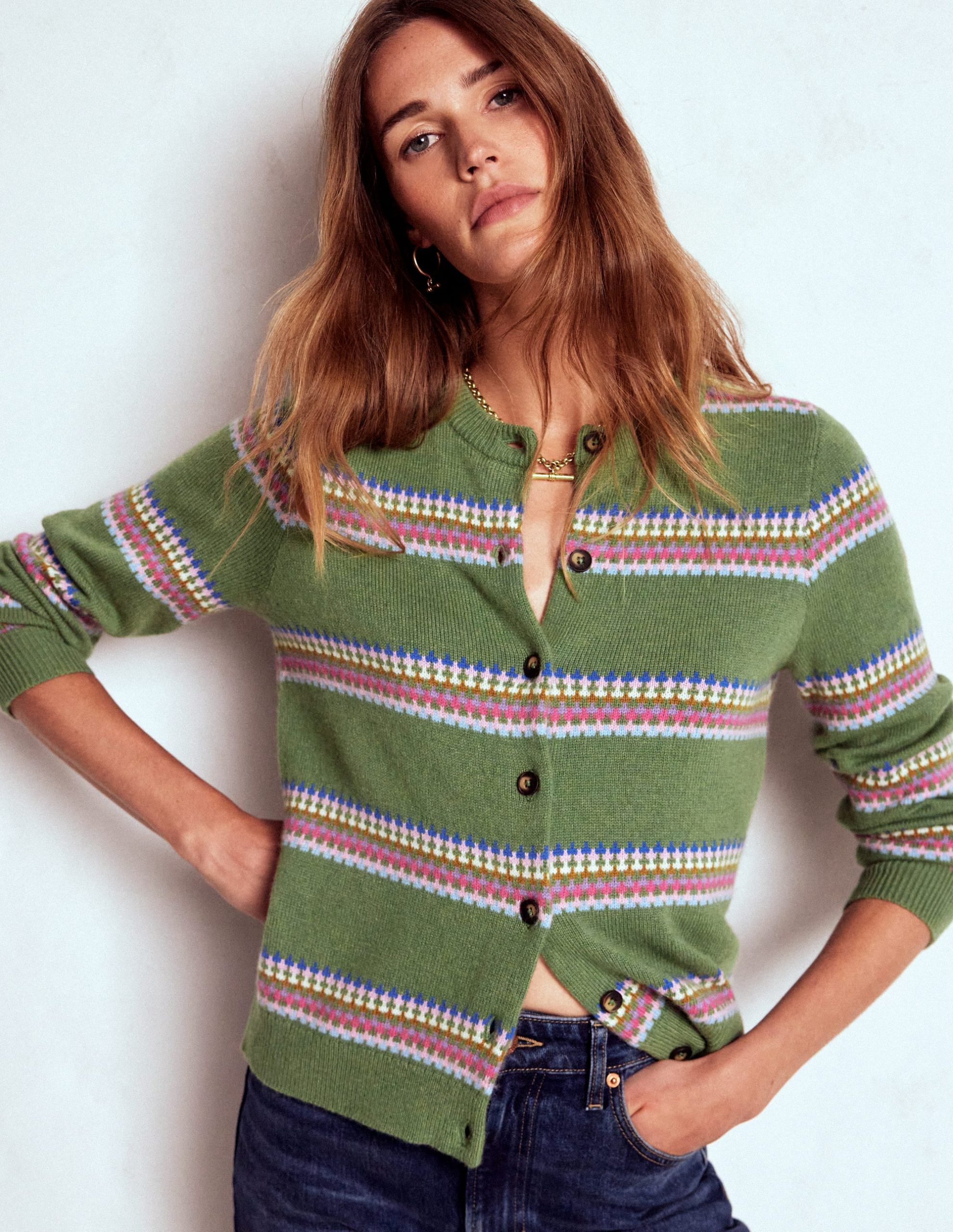 Edie Fair Isle Cardigan-Green. Diamond - Image 2
