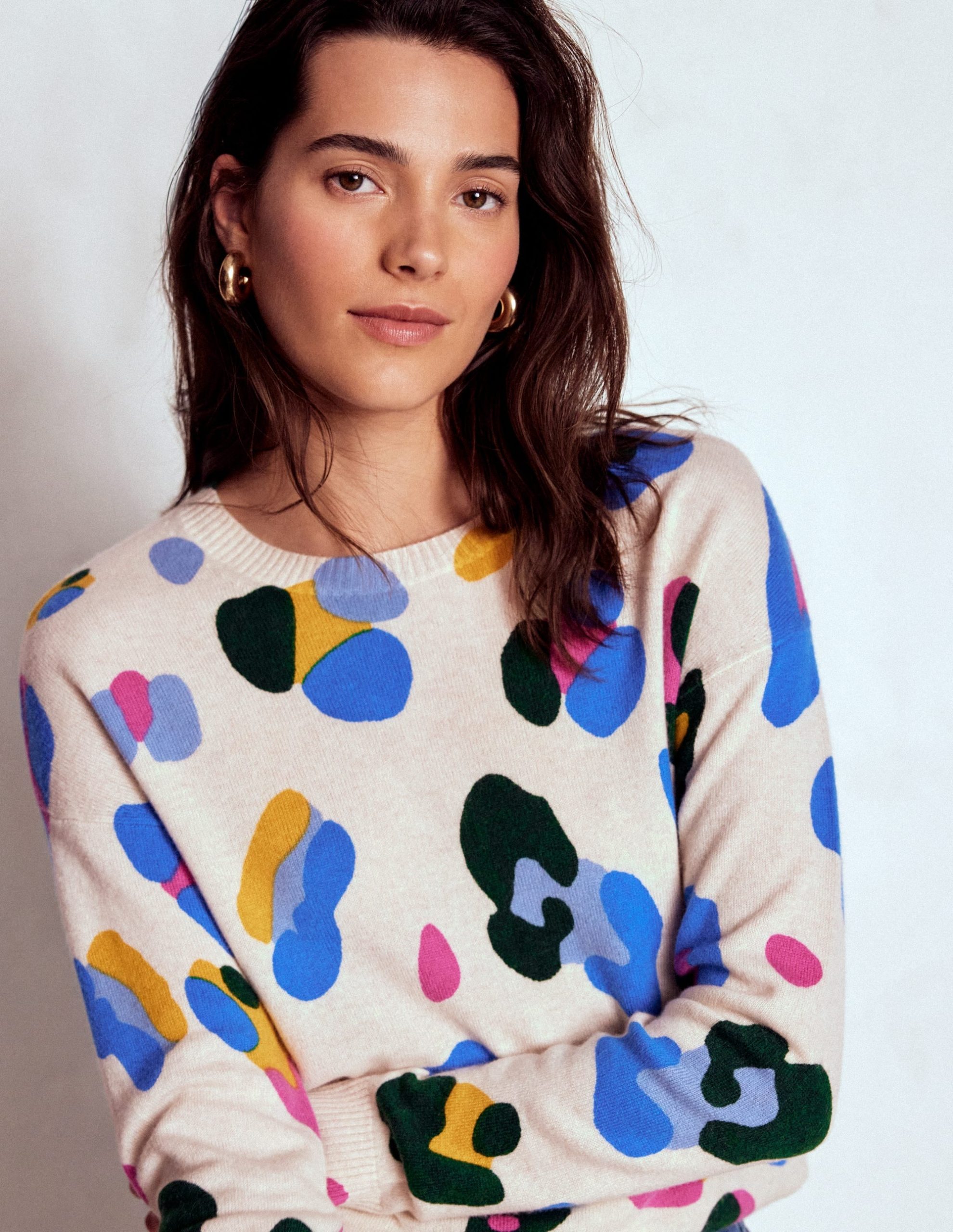 Lydia Cashmere Jumper-Warm Ivory. Leopard