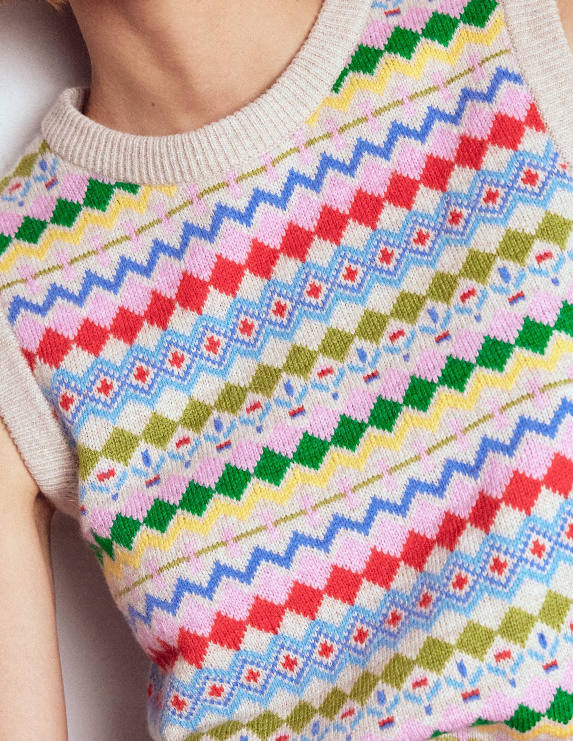 Edie Fair Isle Vest-Oatmeal Melange. Multi - Image 2