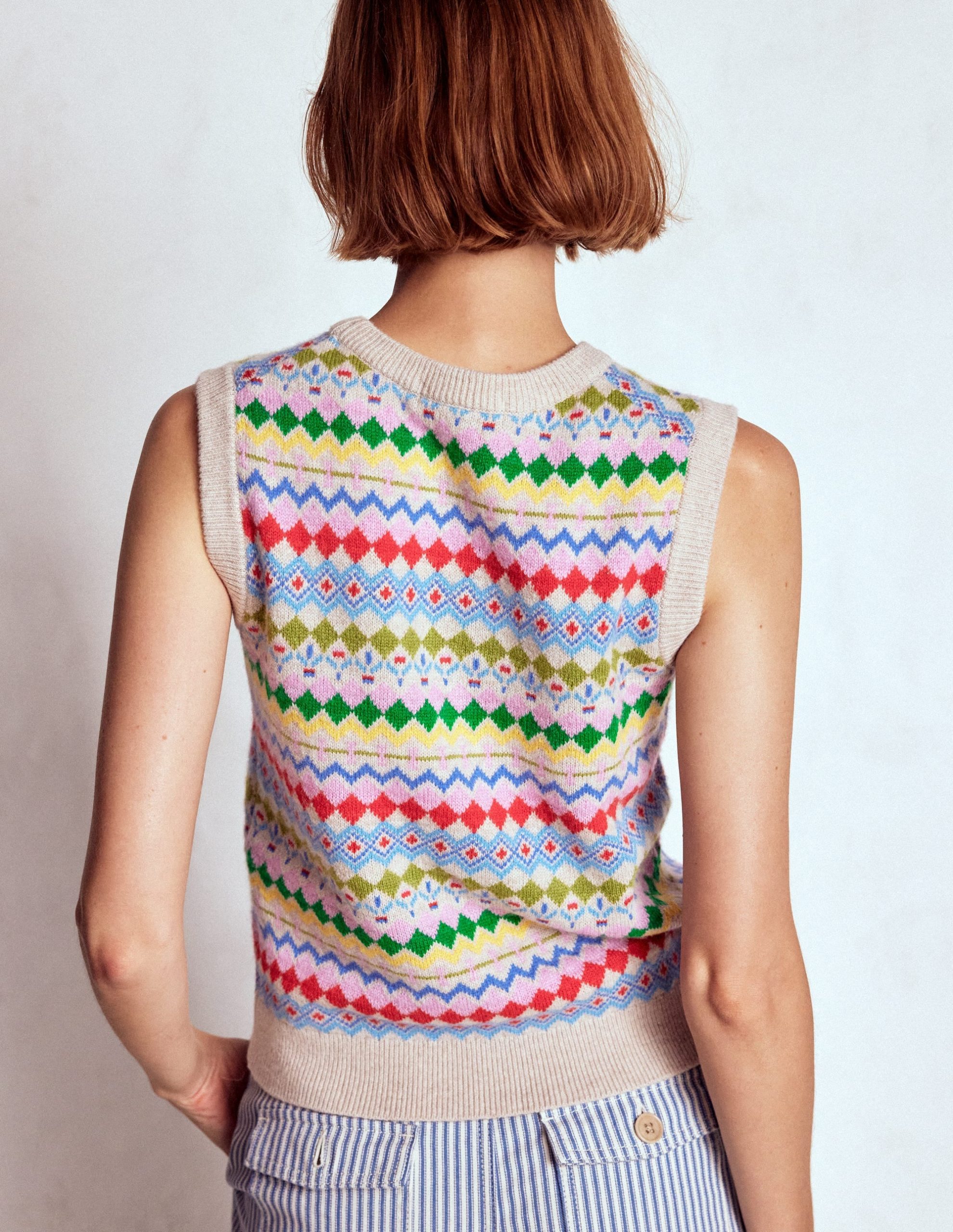 Edie Fair Isle Vest-Oatmeal Melange. Multi - Image 3