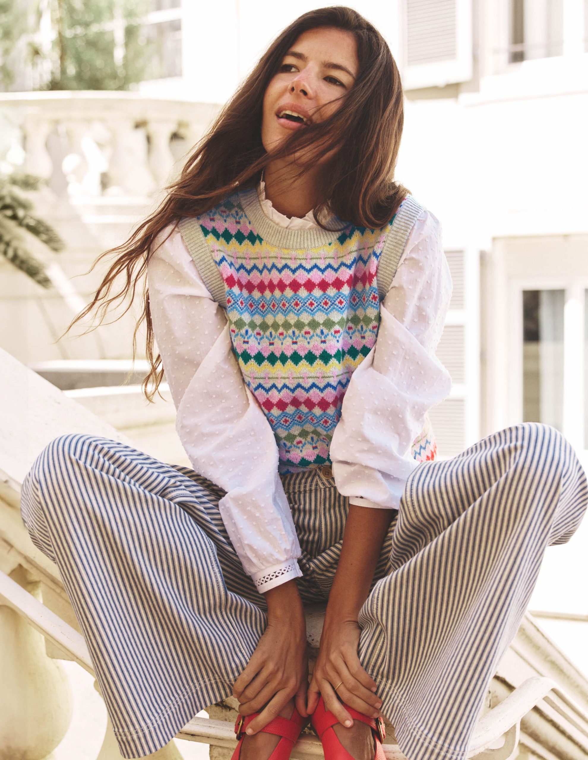 Edie Fair Isle Vest-Oatmeal Melange. Multi - Image 6