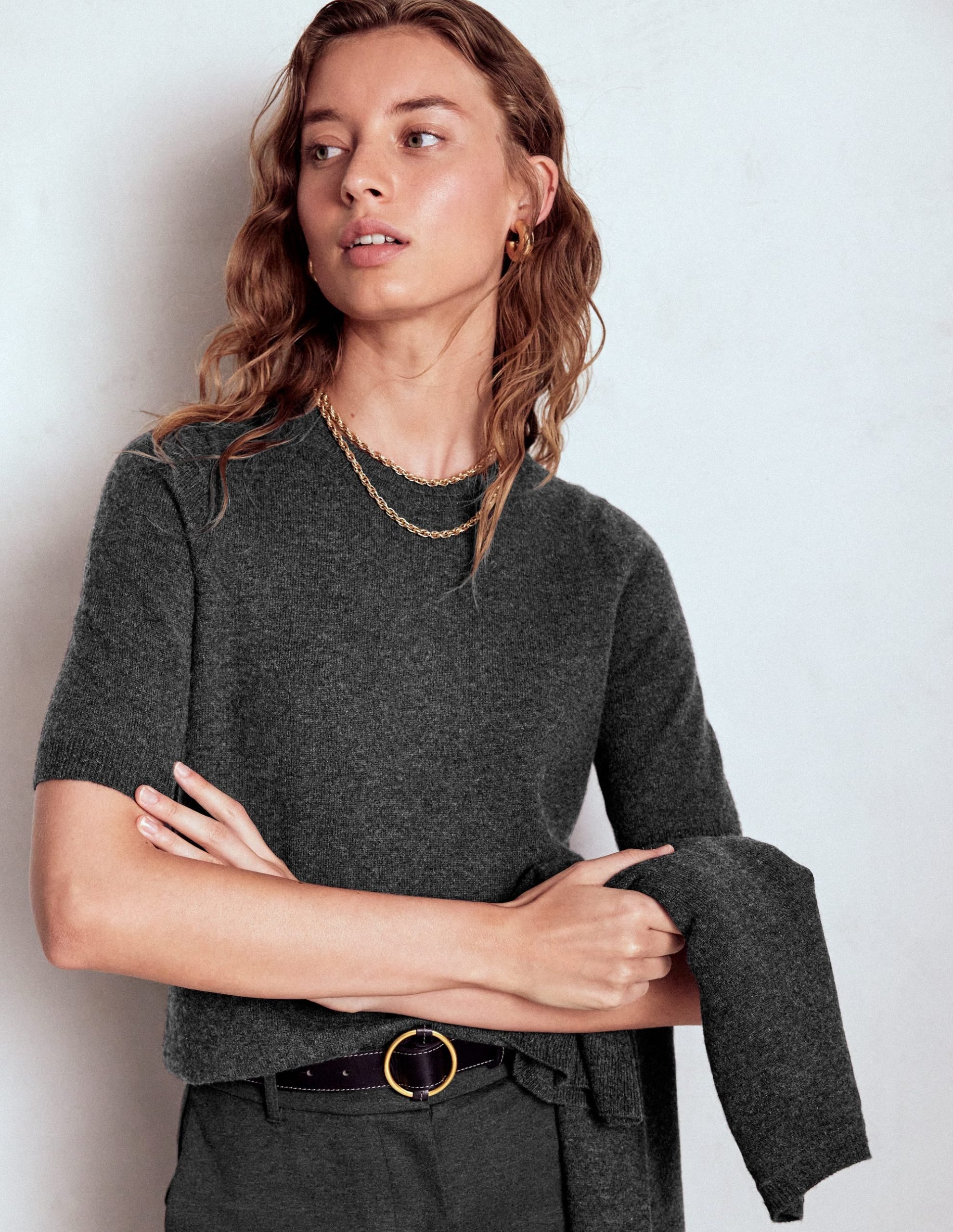 Eva Cashmere T-Shirt-Charcoal Melange - Image 4