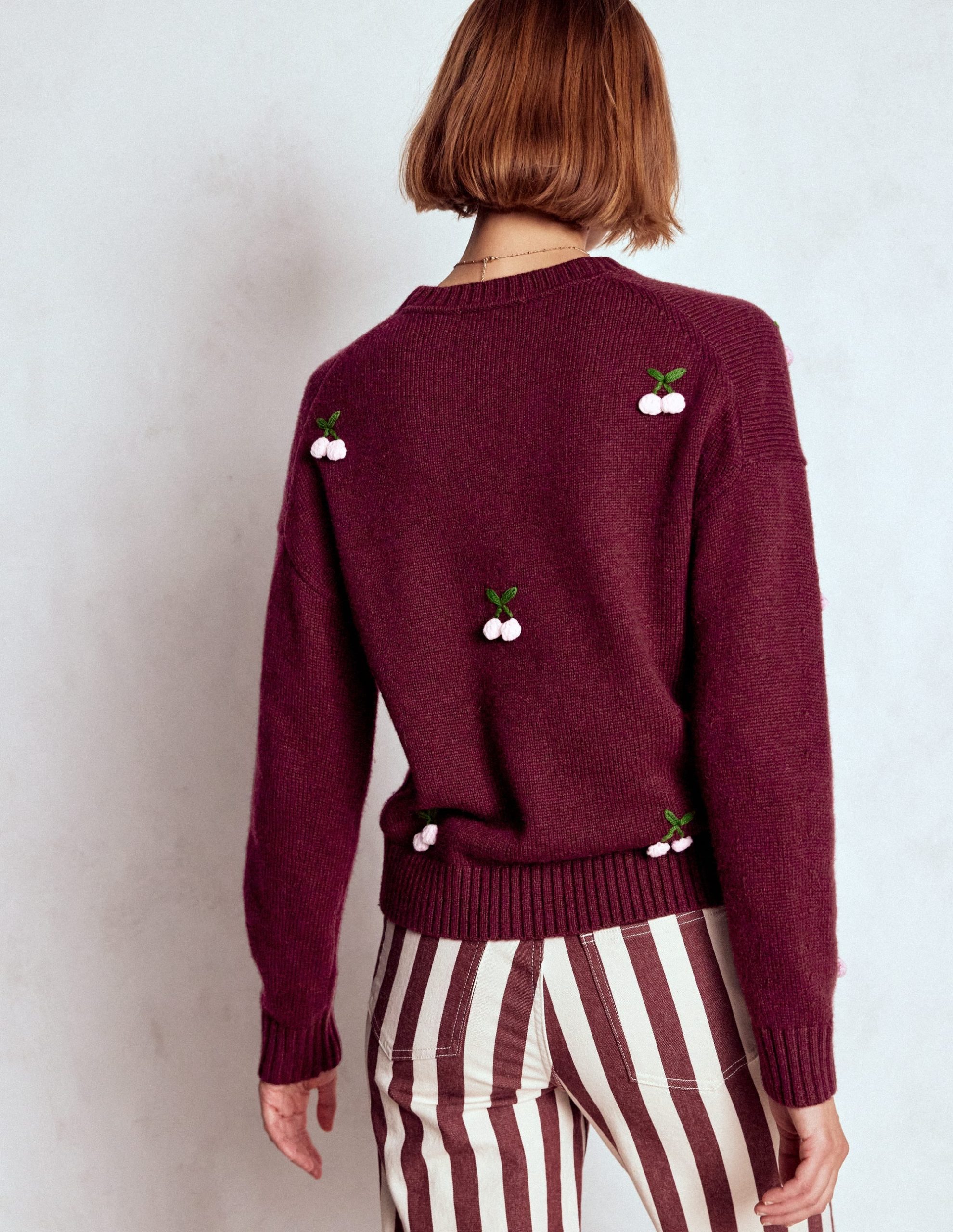 Natalie Embroidered Sweater-Chestnut Melange. Cherry - Image 3