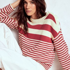 Jemma Chunky Cotton Sweater-Warm Ivory/ Terracotta
