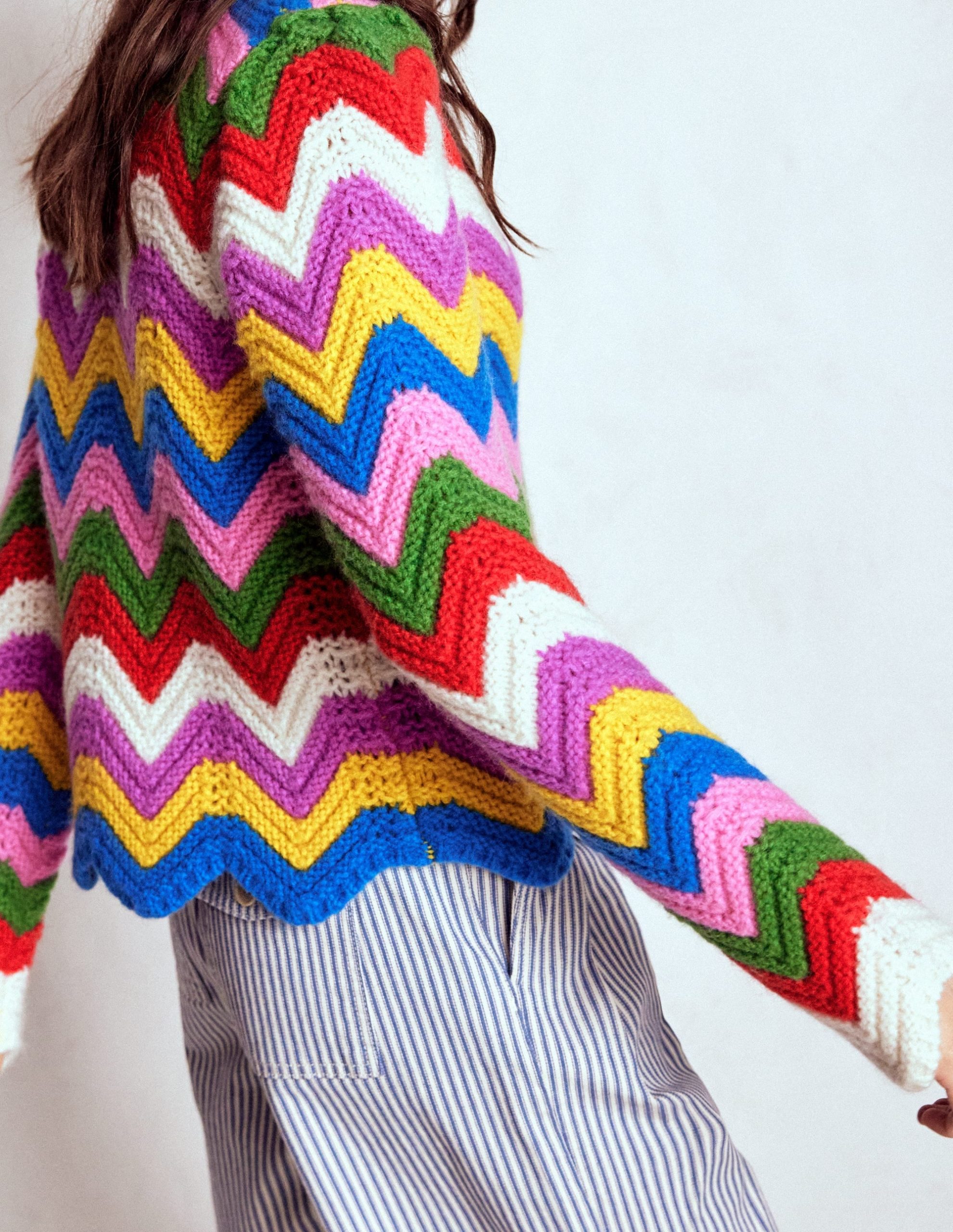 Chunky Chevron Knitted Jacket-Multi. Zig Zag - Image 2