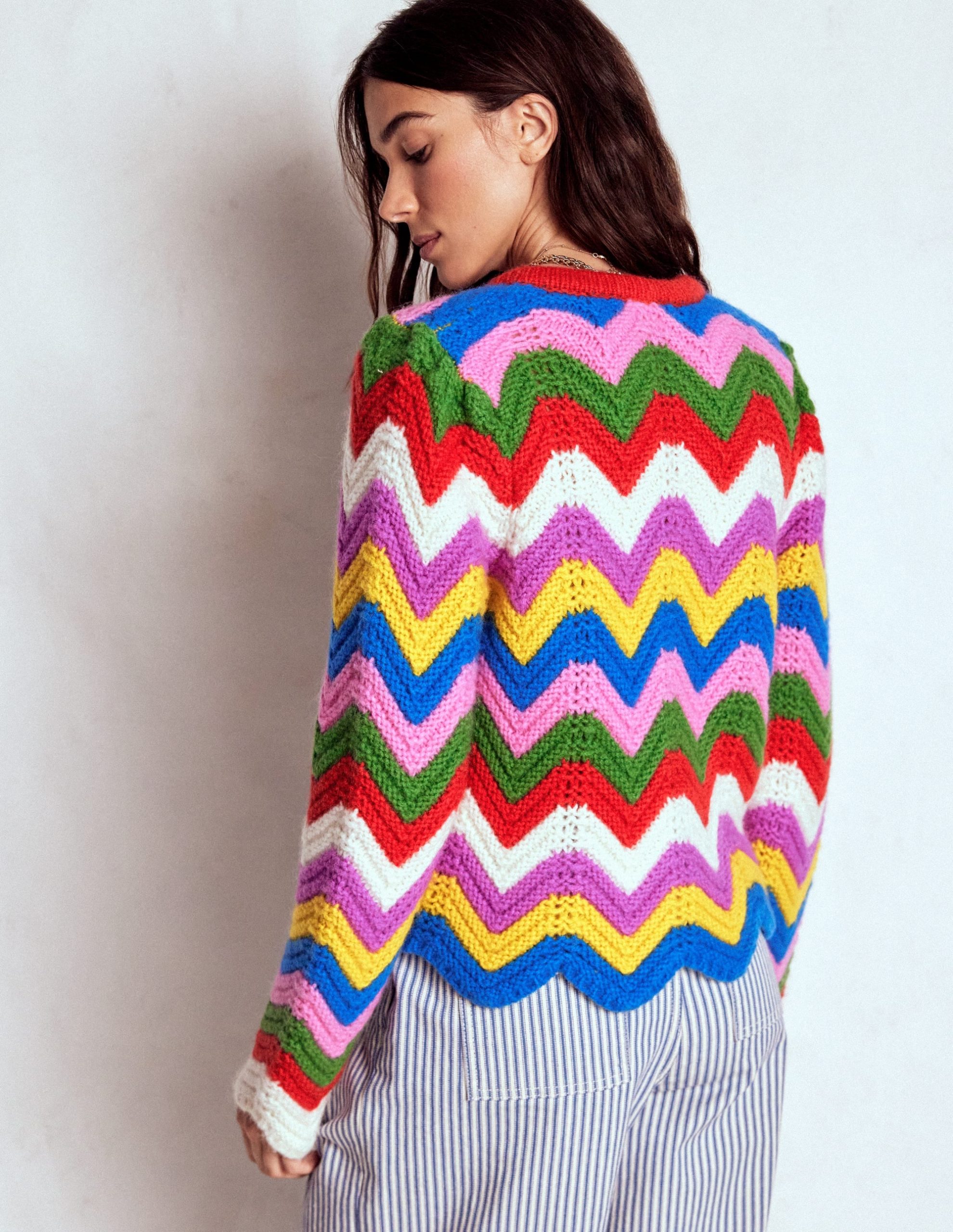 Chunky Chevron Knitted Jacket-Multi. Zig Zag - Image 4