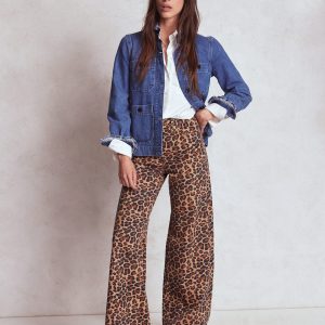 High Rise Wide Leg Jeans-Leopard Print