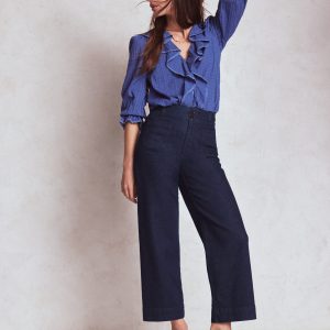 Patch Pocket Cropped Pants-Indigo Braid