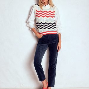 High-Waisted Cord Slim Jeans-Navy